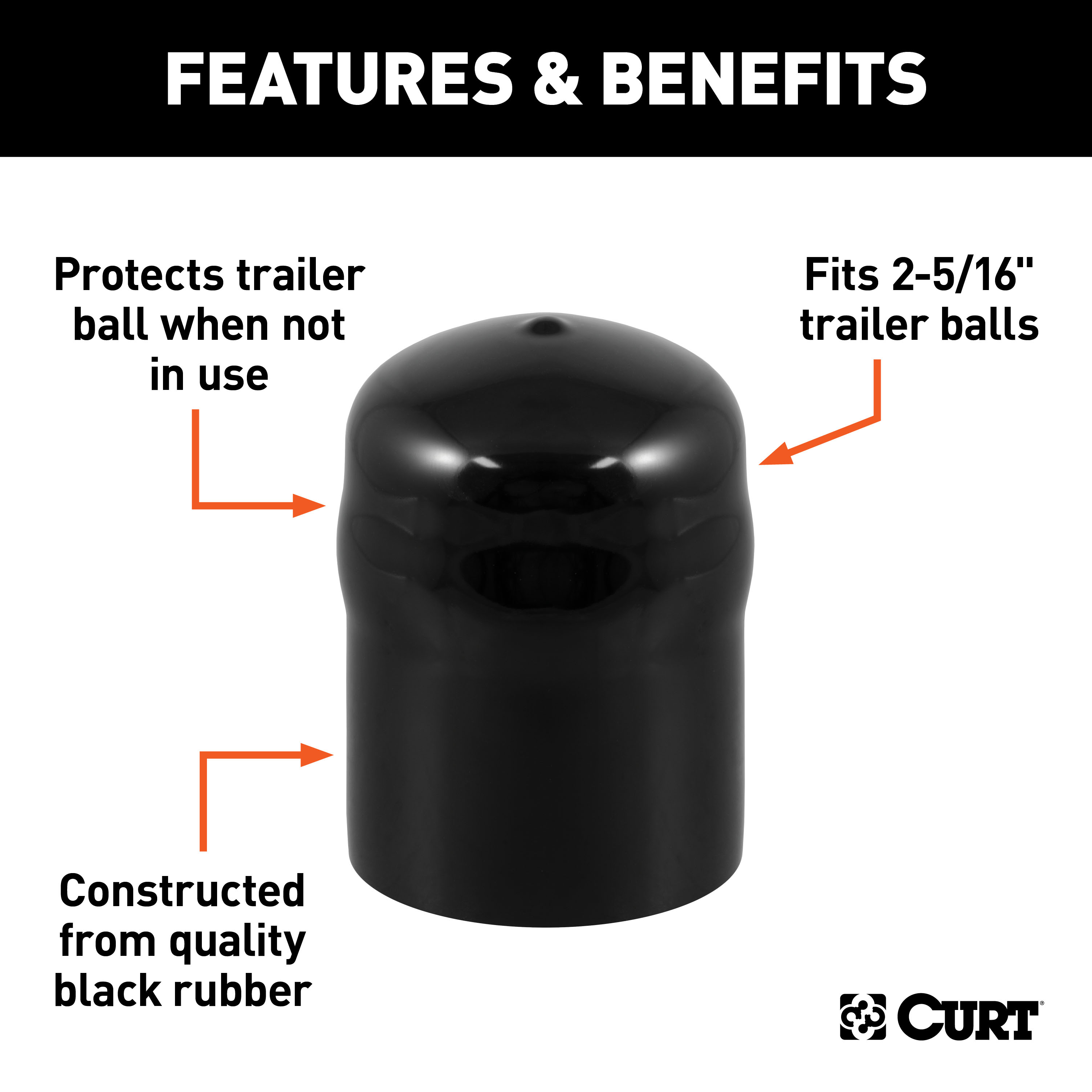 CURT 21810 Black Rubber Trailer Hitch Ball Cover, 2-5/16-Inch Diameter thumbnail 1