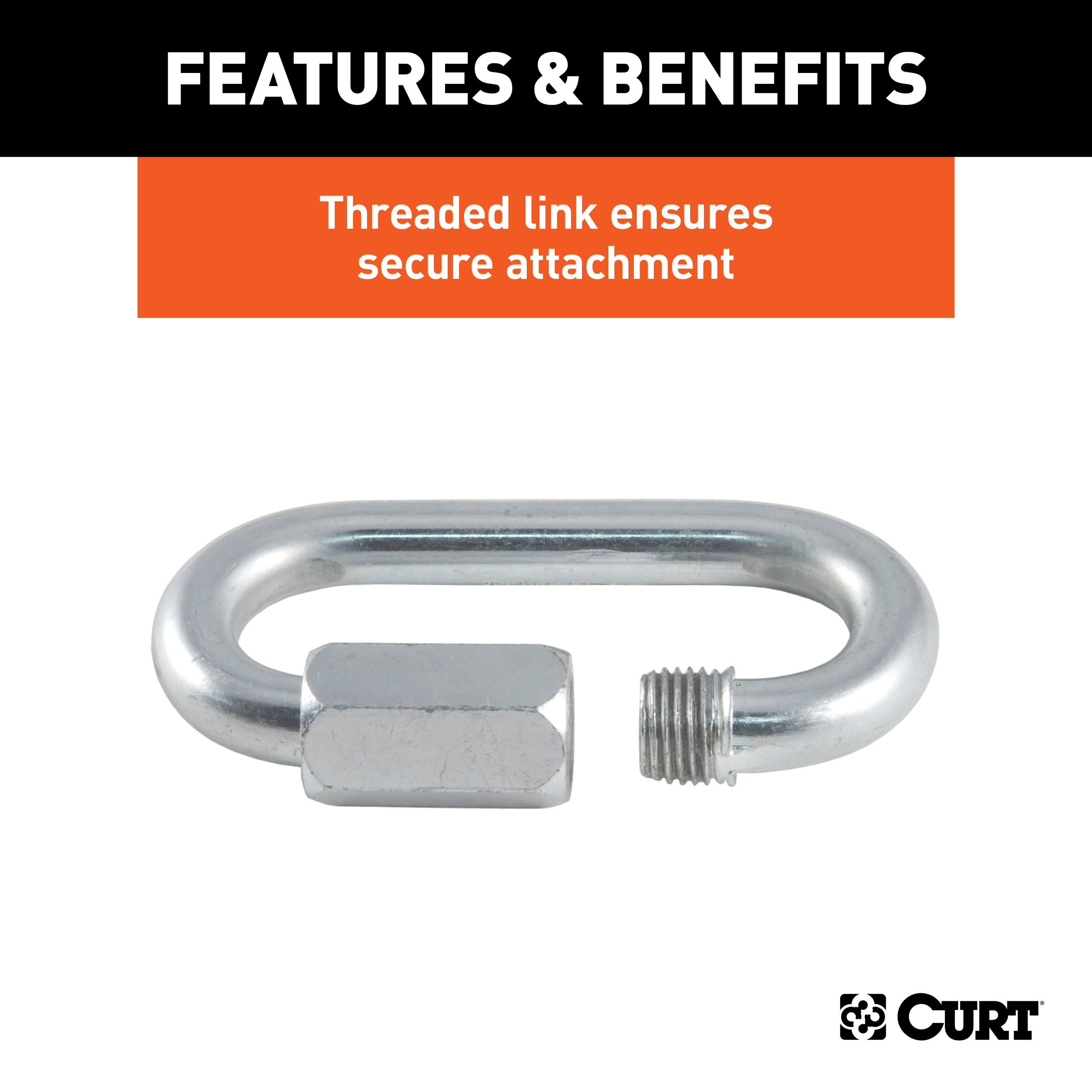 CURT 82901 Threaded Quick Link Trailer Safety Chain Hook Carabiner Clip, 5/16-Inch Diameter, 8,800 lbs Break Strength thumbnail 2