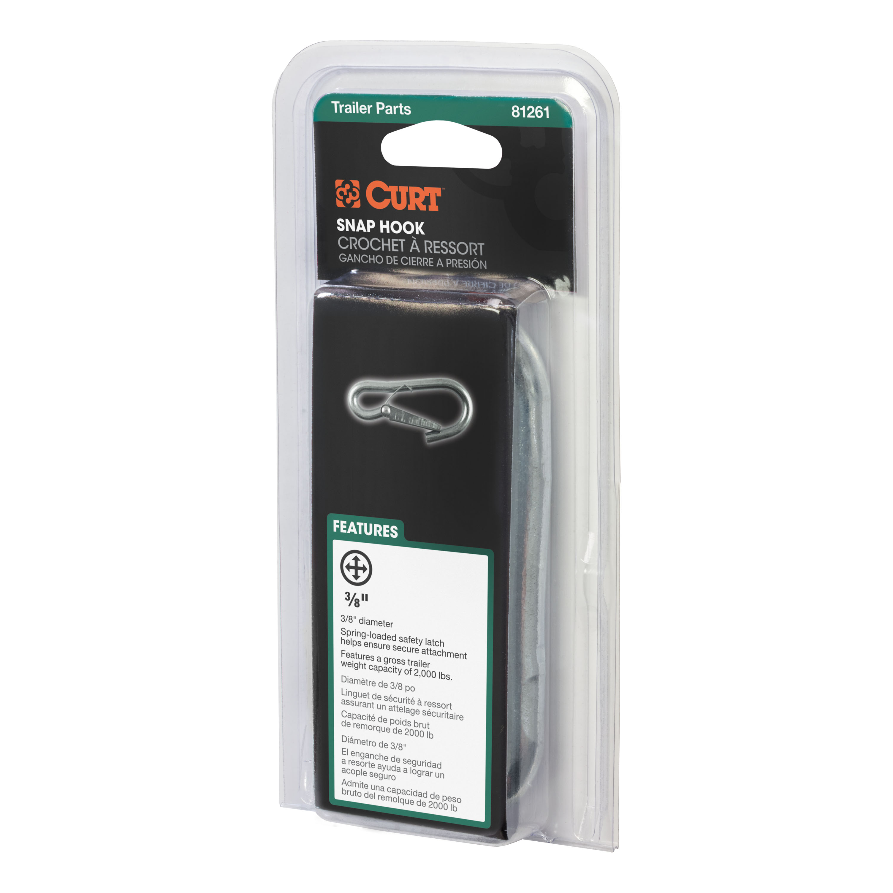 CURT 81261 Snap Hook Trailer Safety Chain Hook Carabiner Clip, 3/8-Inch Diameter, 2,000 lbs thumbnail 4