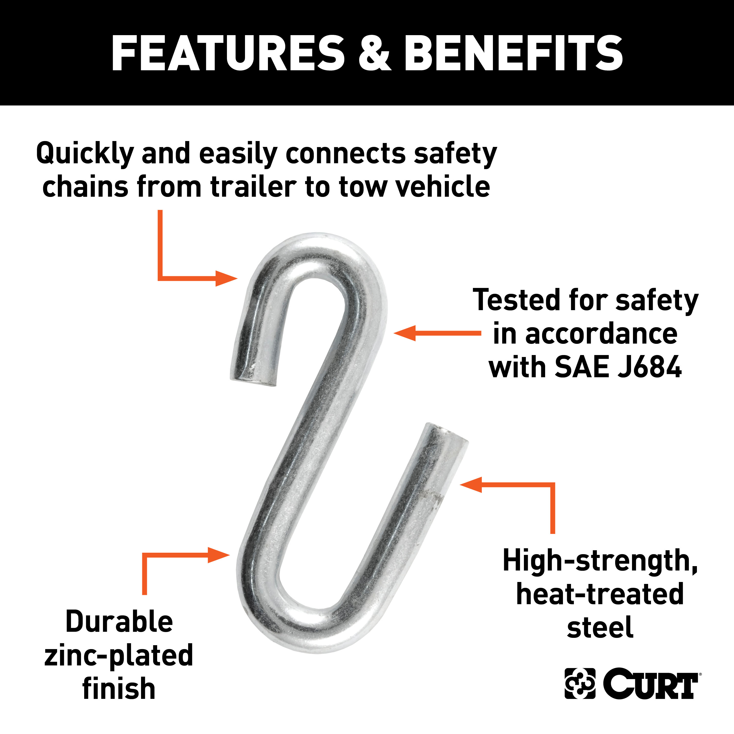 CURT 81620 17/32-Inch Certified Trailer Safety Chain S-Hook, 7,600 lbs thumbnail 1