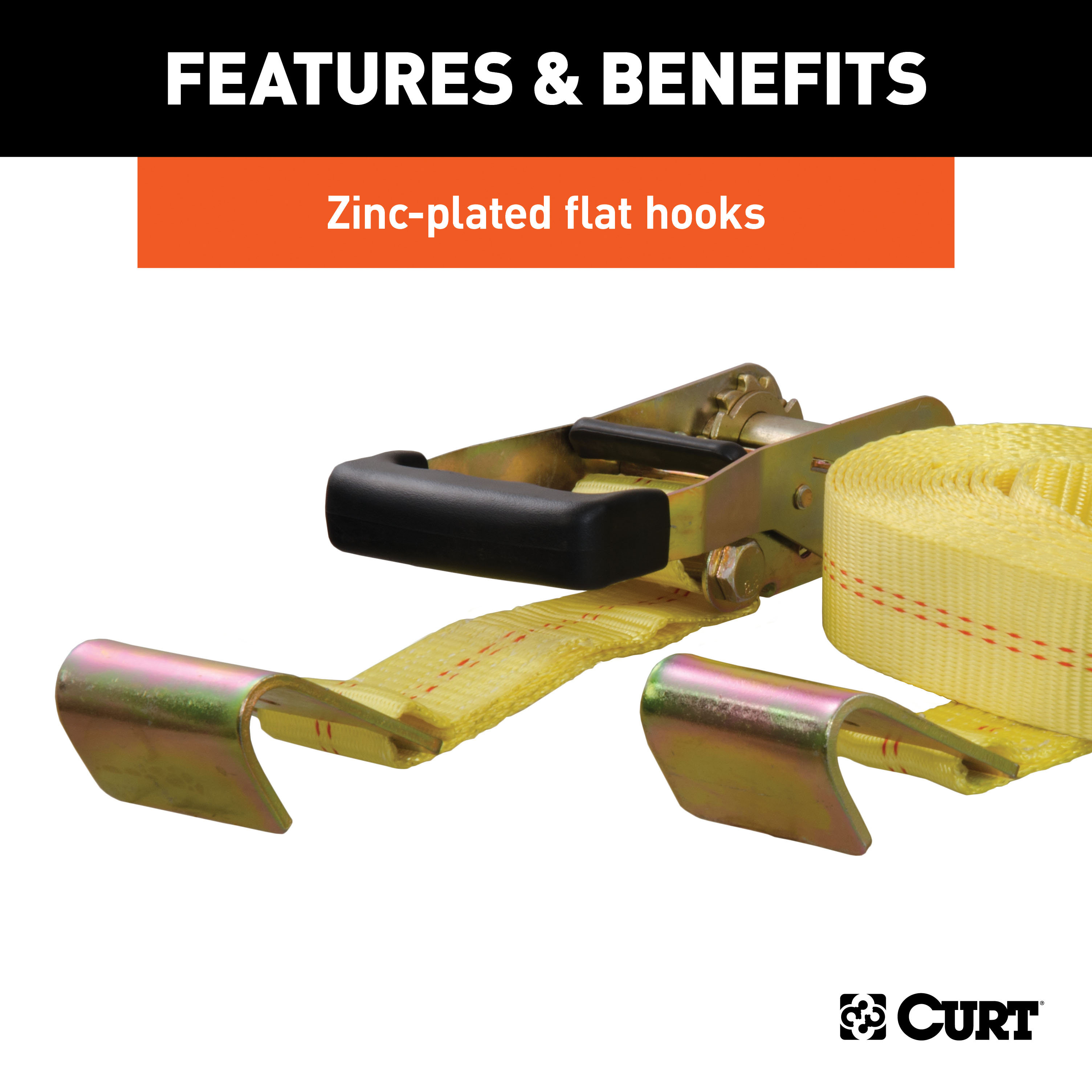 CURT 83048 2-Inch x 27-Foot Yellow Nylon Ratchet Strap, 10,000 lbs. Break Strength thumbnail 5