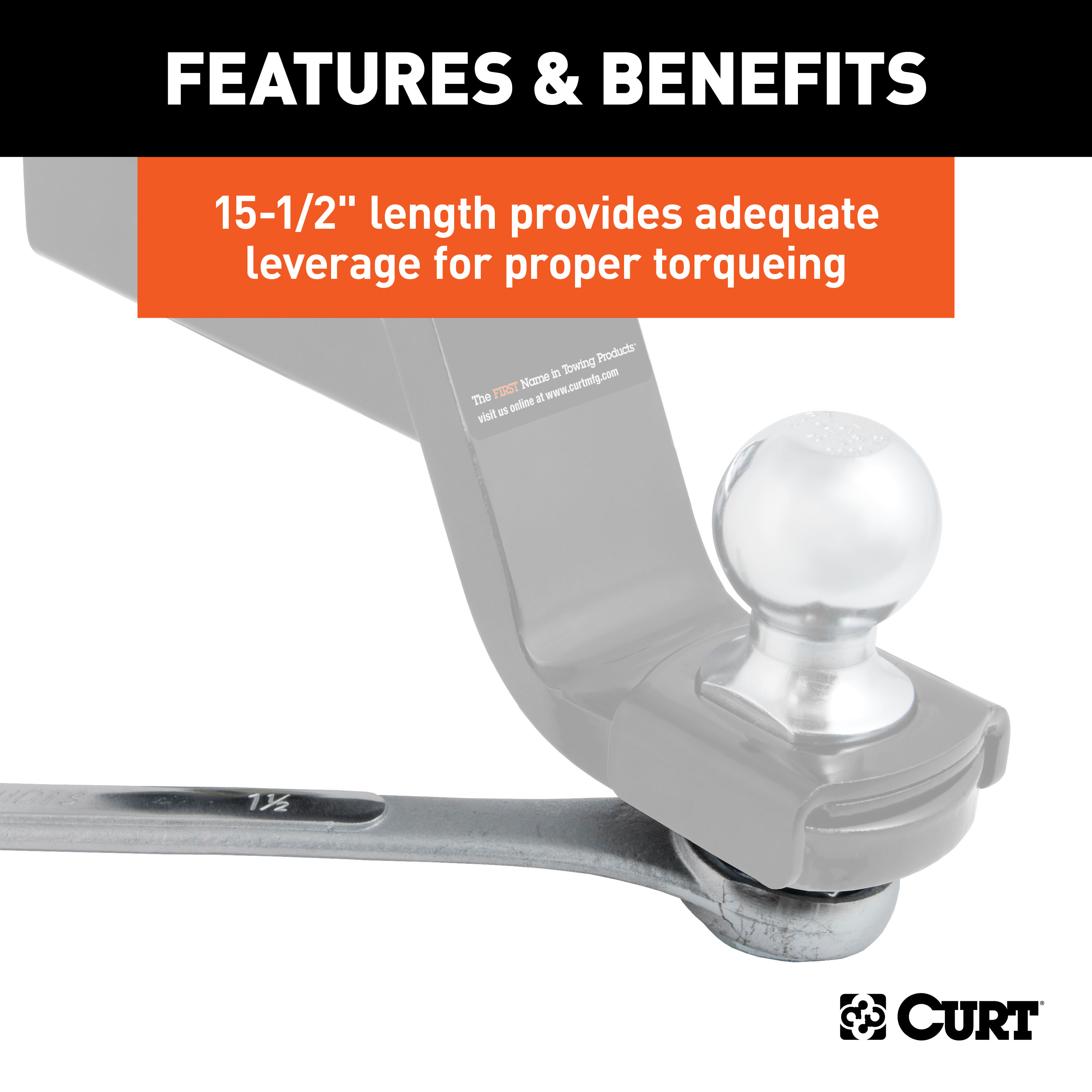 CURT 20001 Box End Wrench, 1-1/8, 1-1/2-Inch Openings, Torque Trailer Hitch Balls with 3/4 or 1-Inch Diameter Shank thumbnail 2