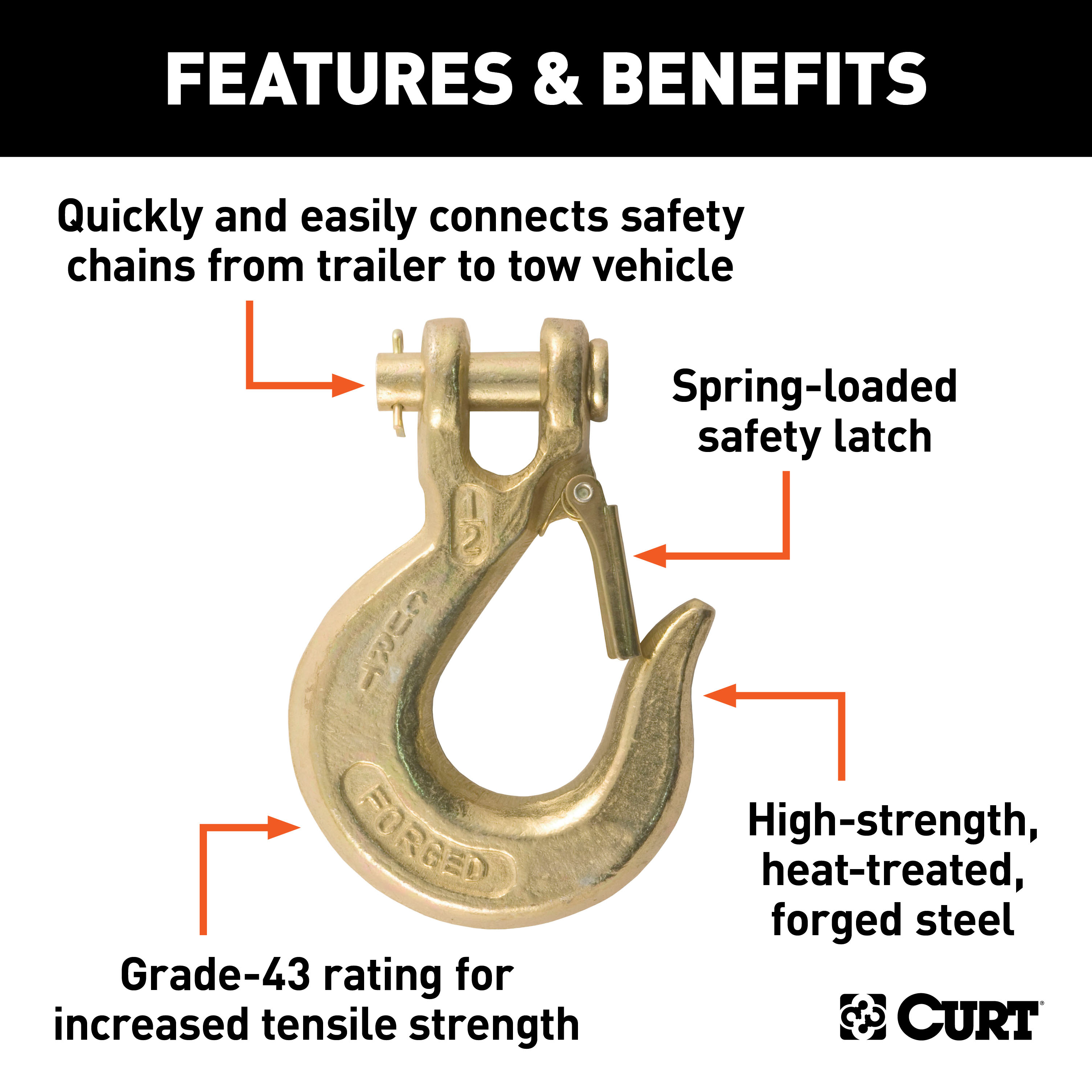 CURT 81910 1/2-Inch Forged Steel Clevis Slip Hook with Safety Latch, 35,000 lbs, 1-1/4-In Opening, 1/2" Pin thumbnail 1