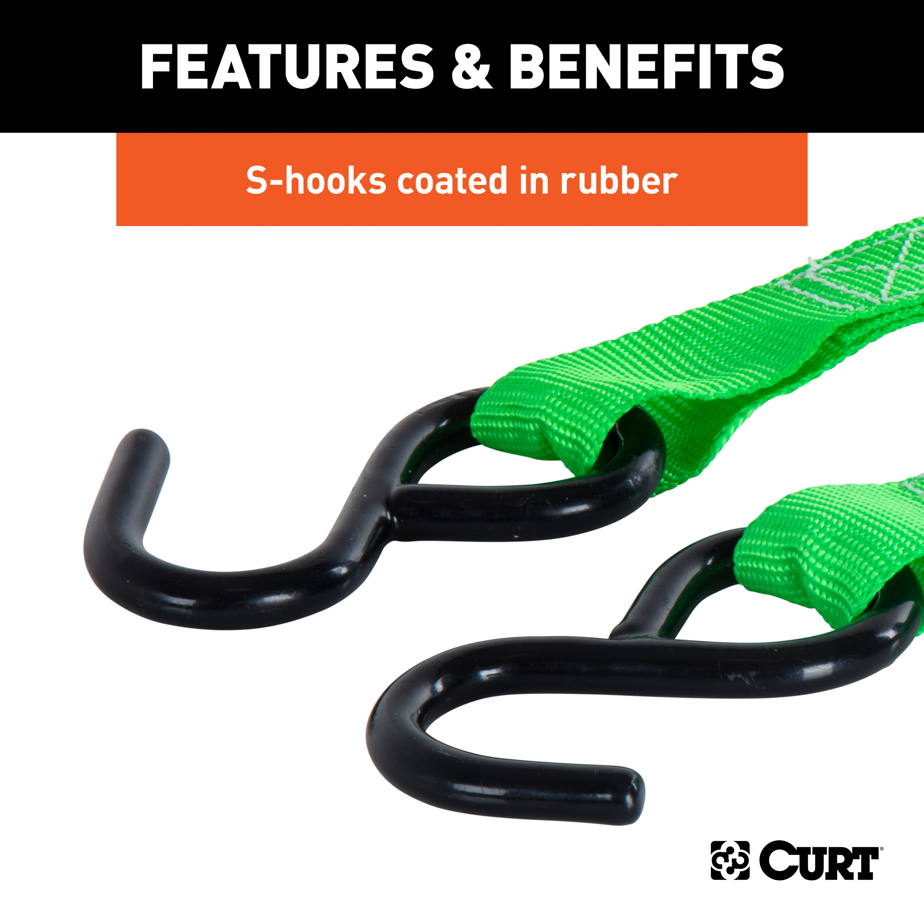 CURT 83015 1-Inch x 15-Foot Dark Green Nylon Cargo Straps, 900 lbs. Break Strength, 2-Pack thumbnail 4
