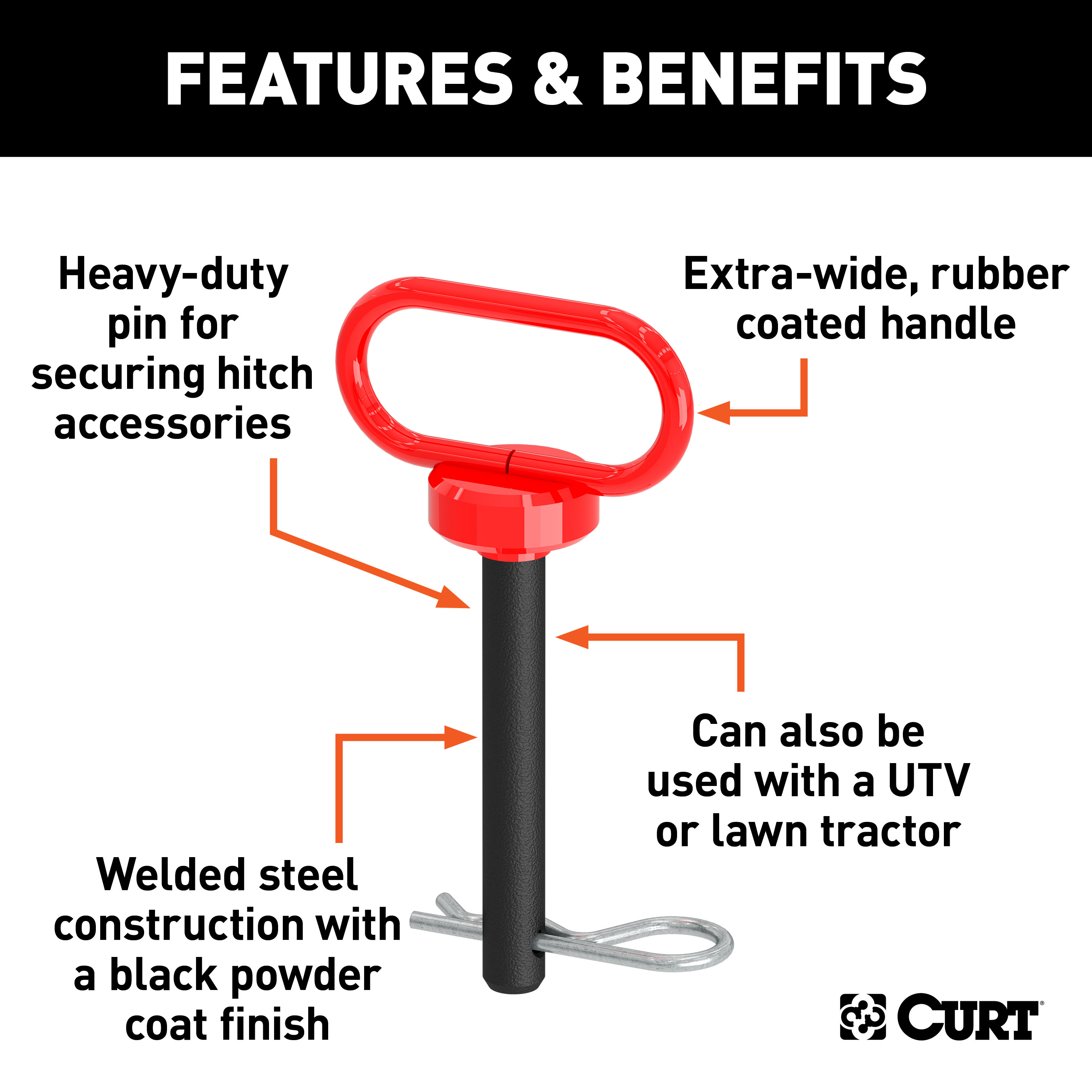CURT 45804 5/8 x 4-Inch Clevis Pin Hitch with Rubber-Coated Handle and Clip thumbnail 1