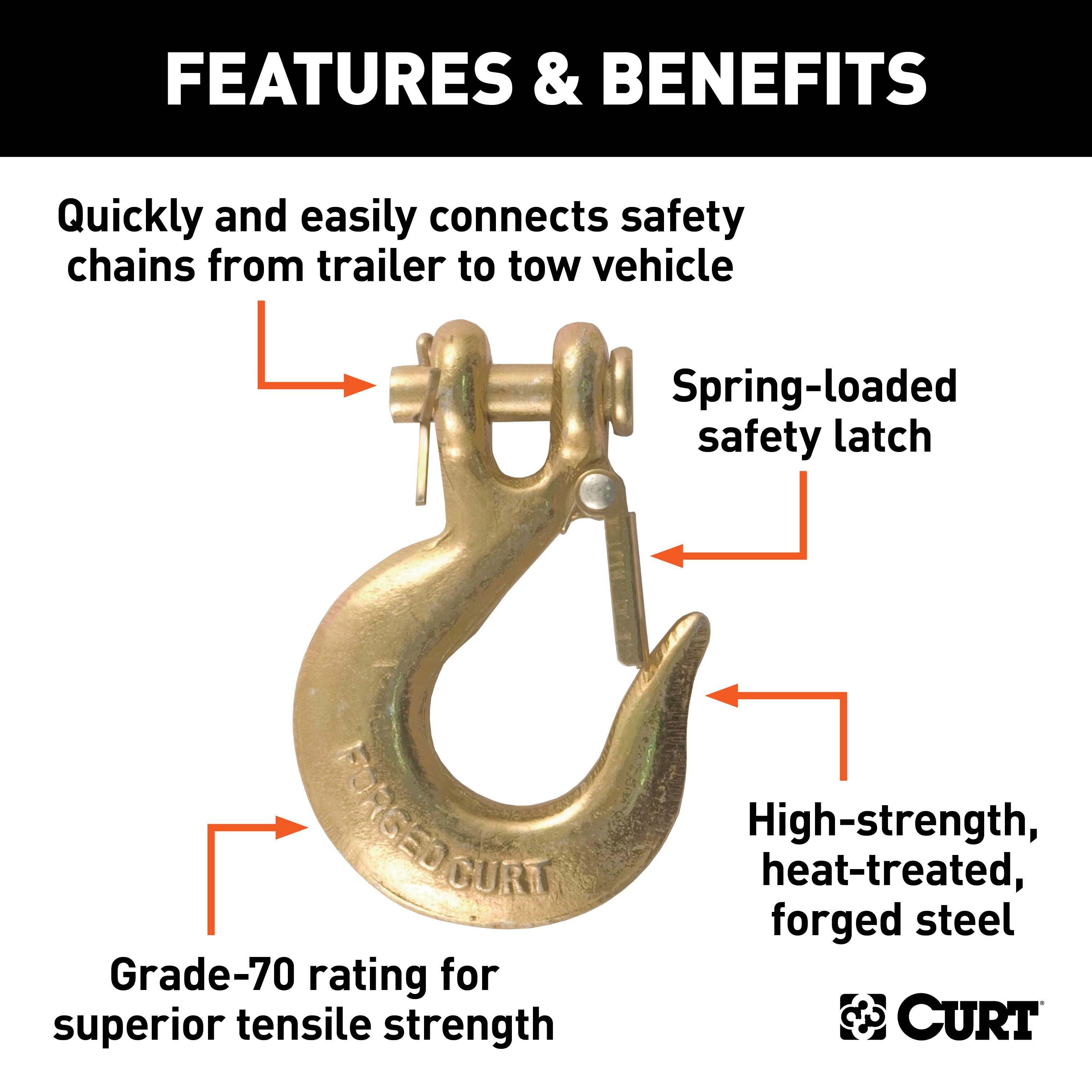 CURT 81940 1/4-Inch Forged Steel Clevis Slip Hook with Safety Latch, 12,600 lbs, 1/2-In Opening, 1/4" Pin thumbnail 1