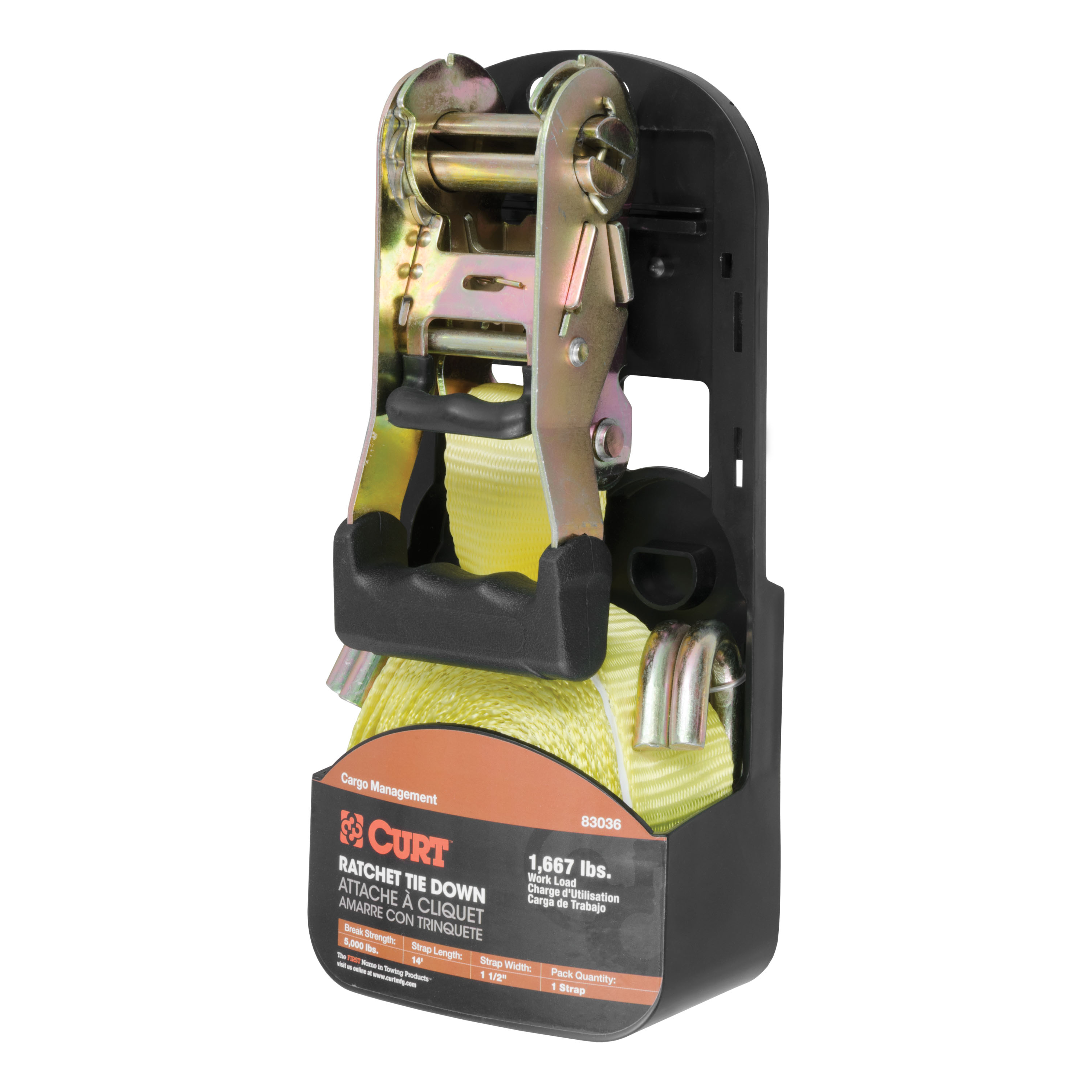 CURT 83036 1-1/2-Inch x 14-Foot Yellow Nylon Ratchet Strap, 5,000 lbs. Break Strength thumbnail 6