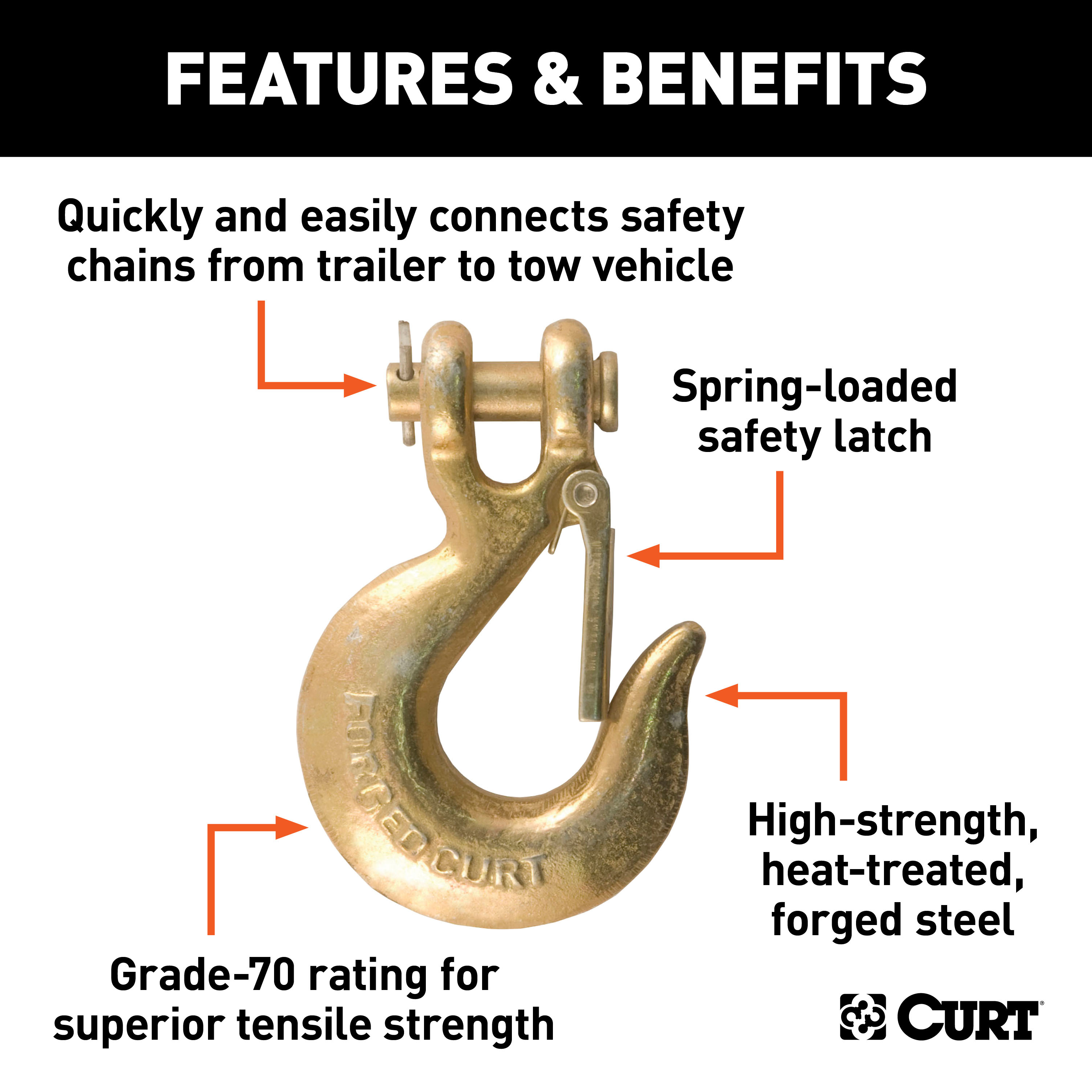 CURT 81950 5/16-Inch Forged Steel Clevis Slip Hook with Safety Latch, 18,000 lbs, 3/4-In Opening, 5/16" Pin thumbnail 1