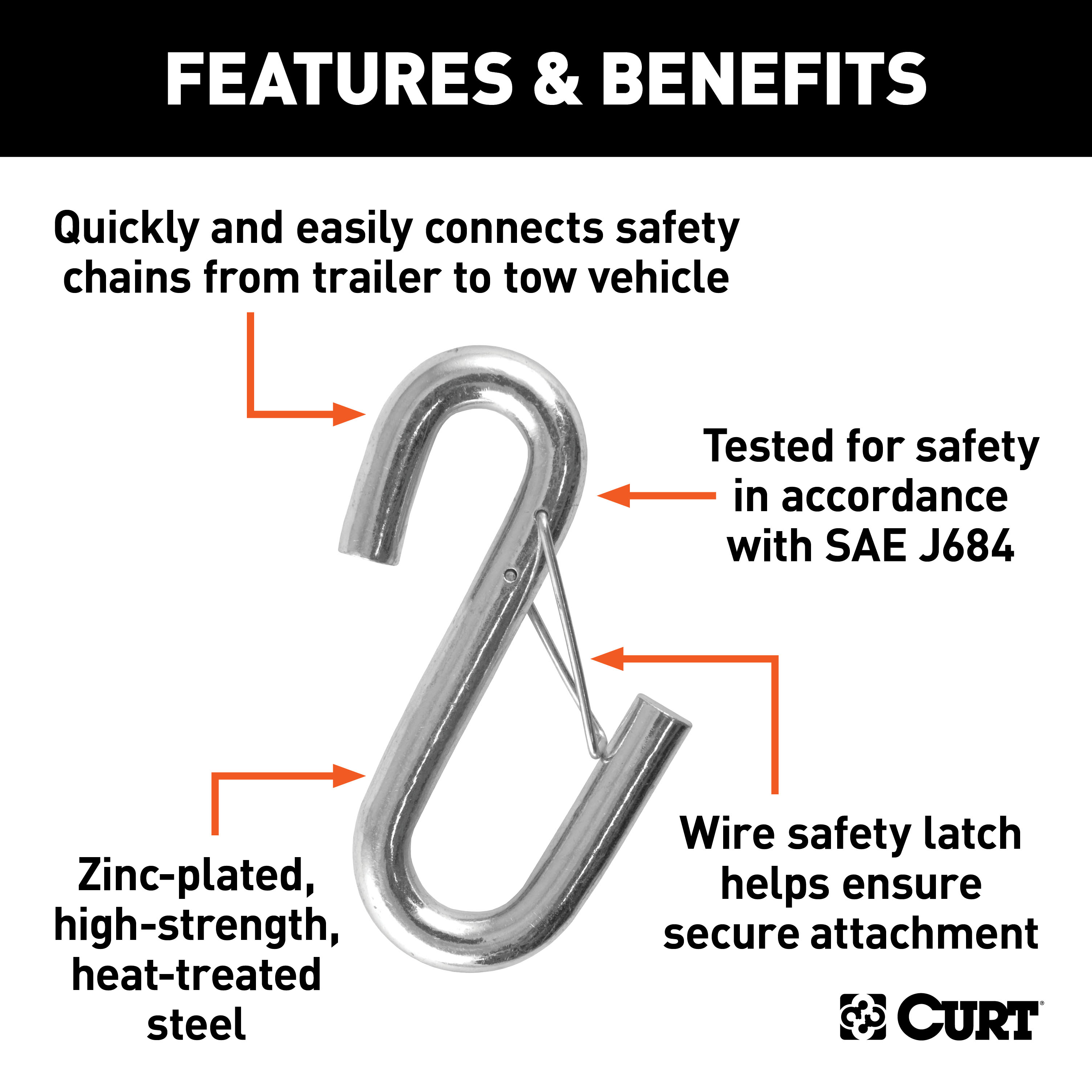 CURT 81810 3/8-Inch Certified Trailer Safety Chain S-Hook with Latch, 2,000 lbs thumbnail 1