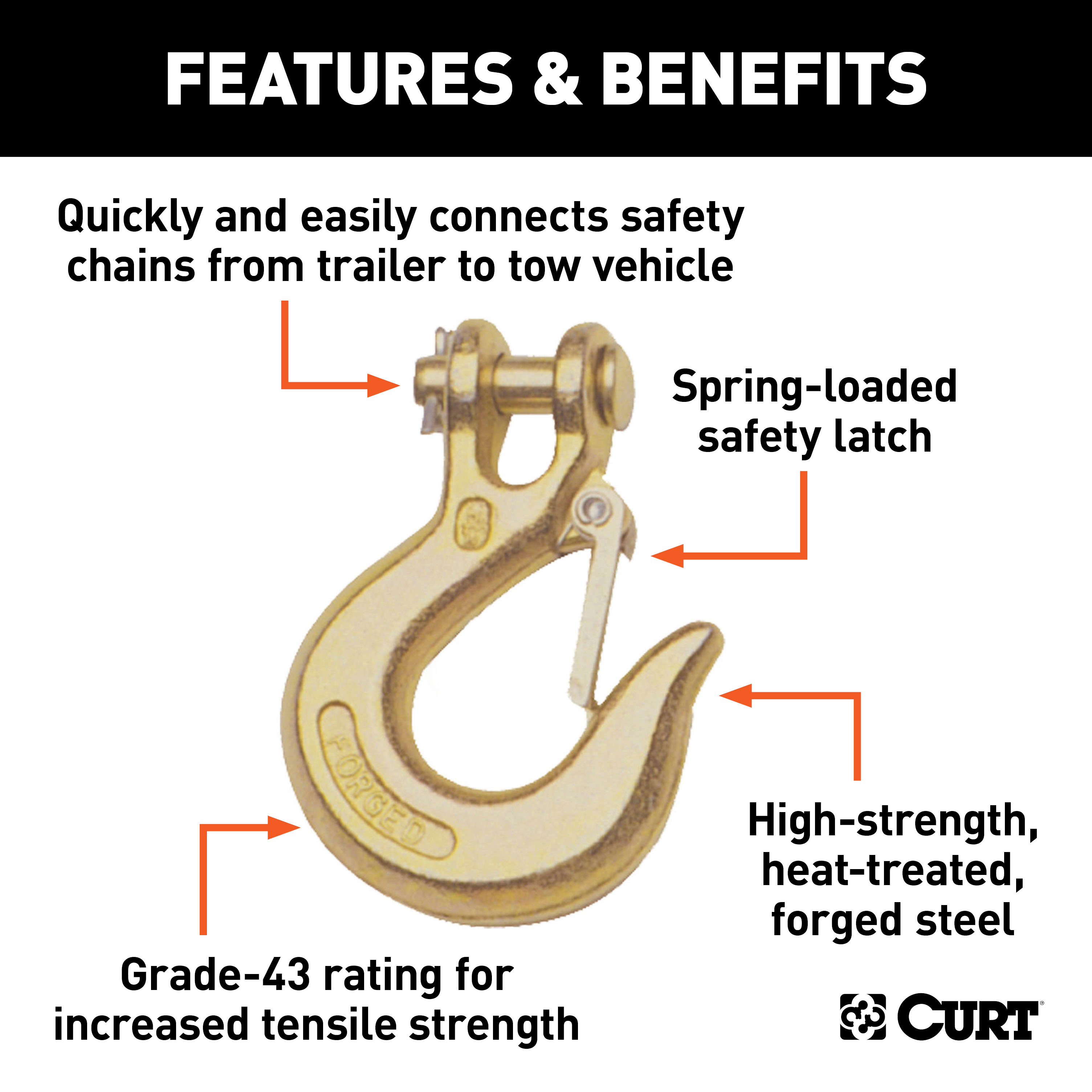 CURT 81900 1/4-Inch Forged Steel Clevis Slip Hook with Safety Latch, 7,800 lbs, 1/2-In Opening, 1/4" Pin thumbnail 1