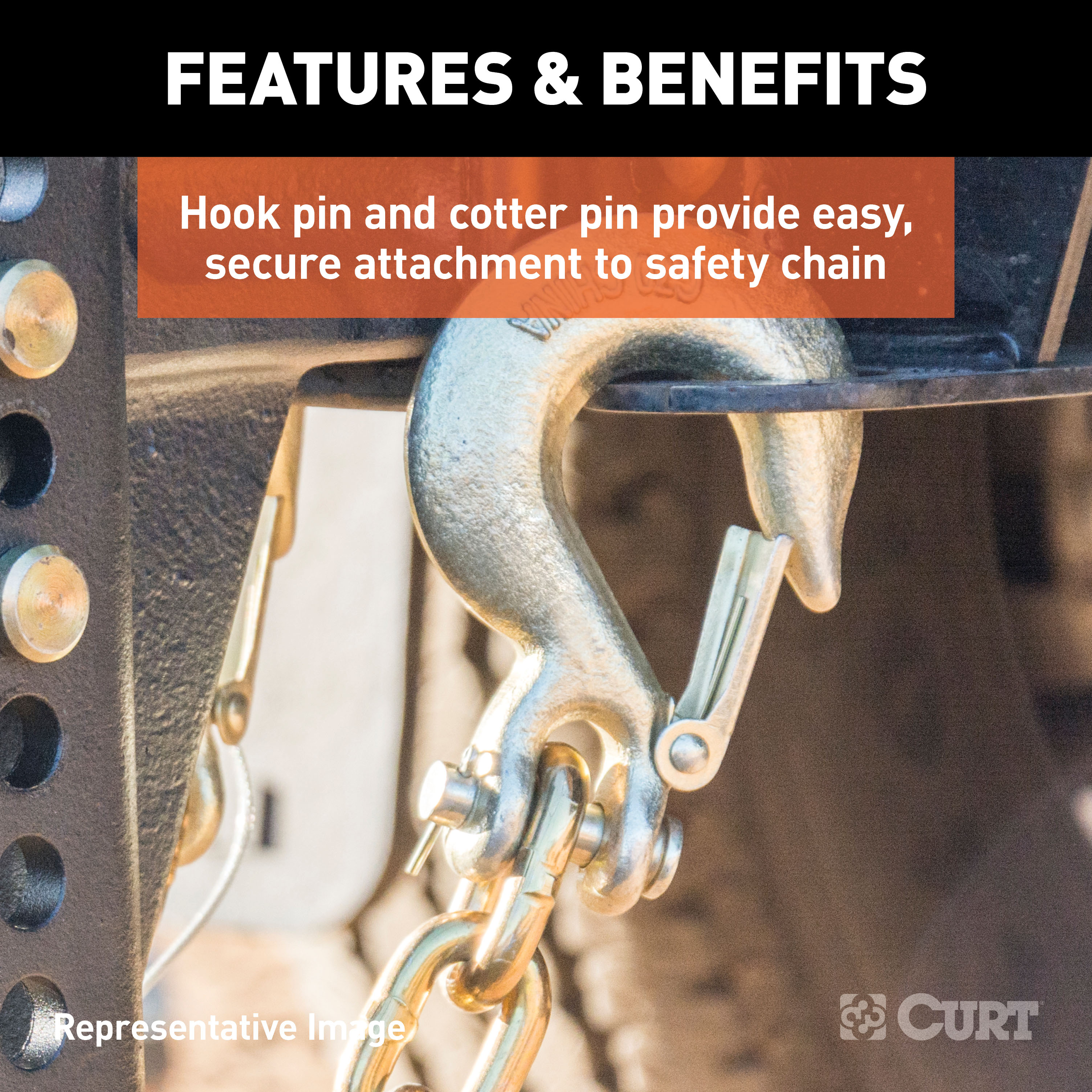 CURT 81900 1/4-Inch Forged Steel Clevis Slip Hook with Safety Latch, 7,800 lbs, 1/2-In Opening, 1/4" Pin thumbnail 4