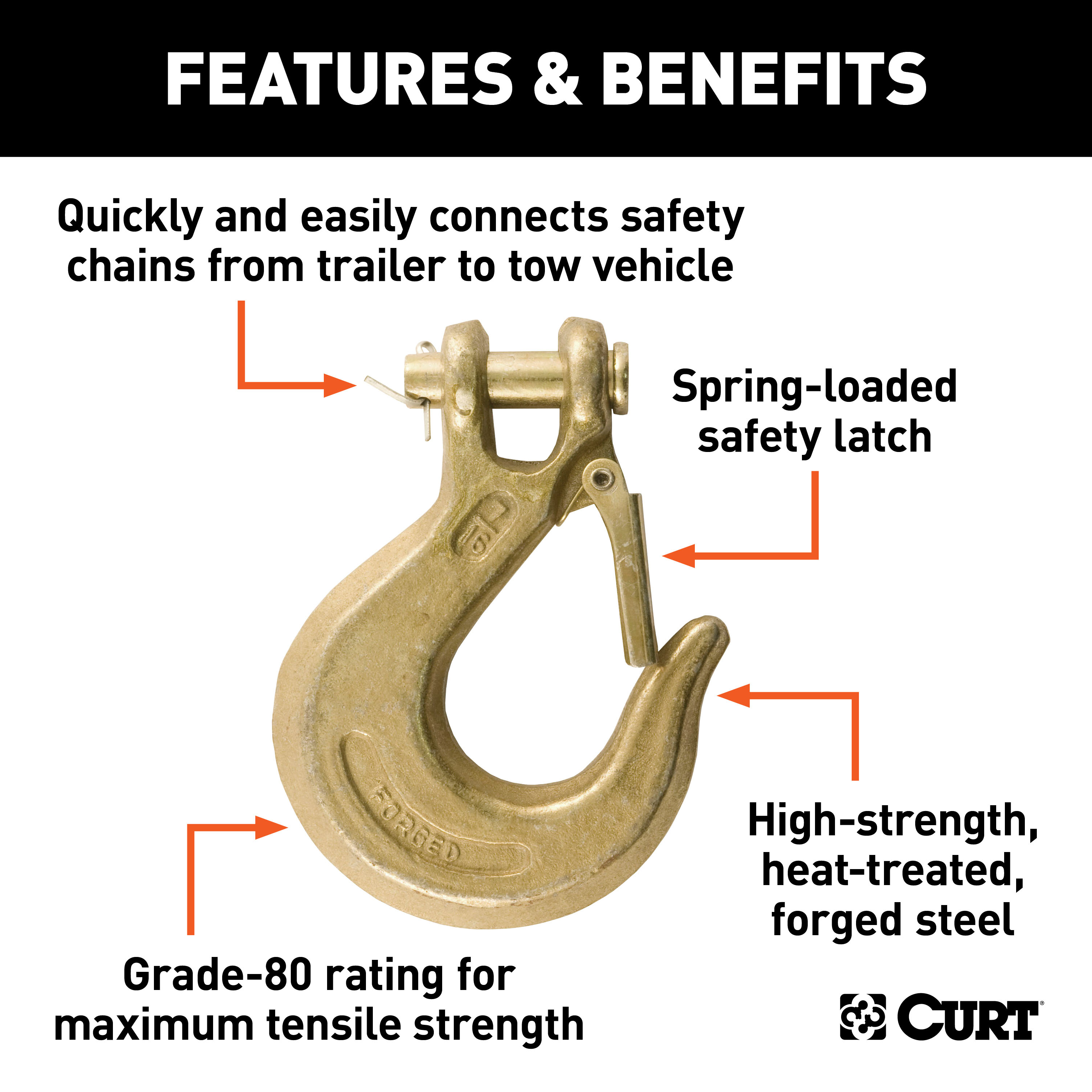 CURT 81970 7/16-Inch Forged Steel Clevis Slip Hook with Safety Latch, 40,000 lbs, 1-1/3-In Opening, 7/16" Pin thumbnail 1