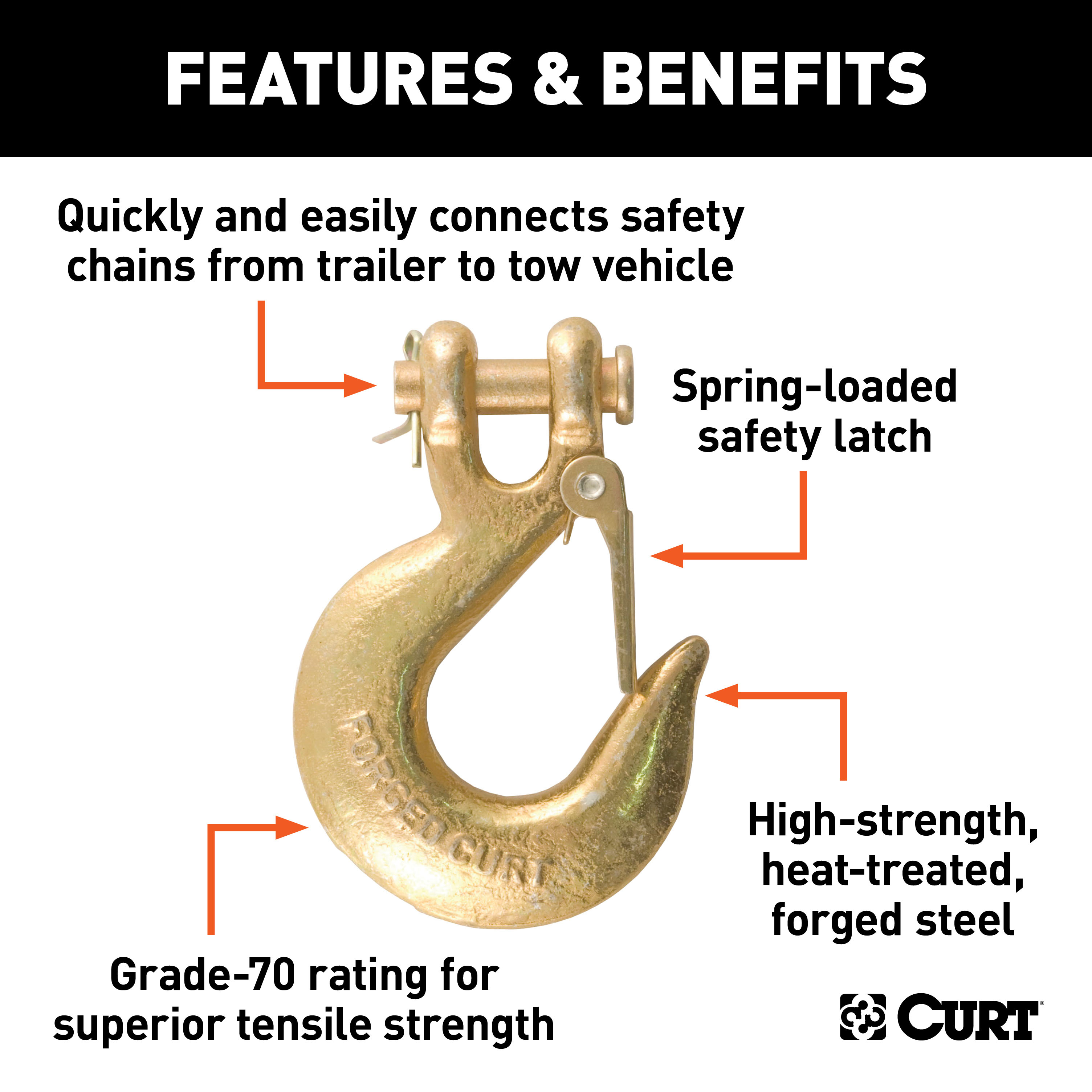 CURT 81960 3/8-Inch Forged Steel Clevis Slip Hook with Safety Latch, 24,000 lbs, 1-In Opening, 3/8" Pin thumbnail 1