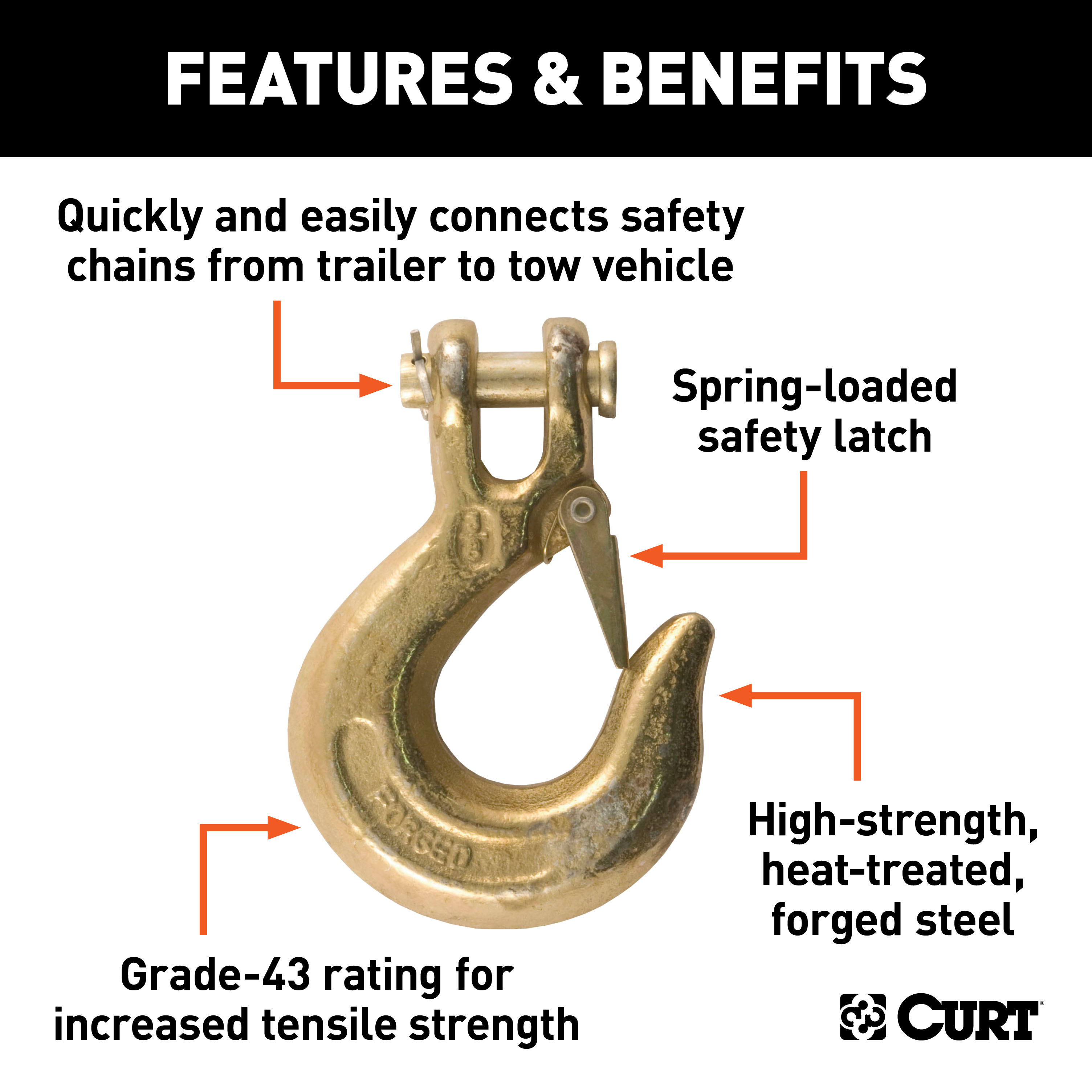 CURT 81560 3/8-Inch Forged Steel Clevis Slip Hook with Safety Latch, 18,000 lbs, 1-In Opening, 3/8" Pin thumbnail 1