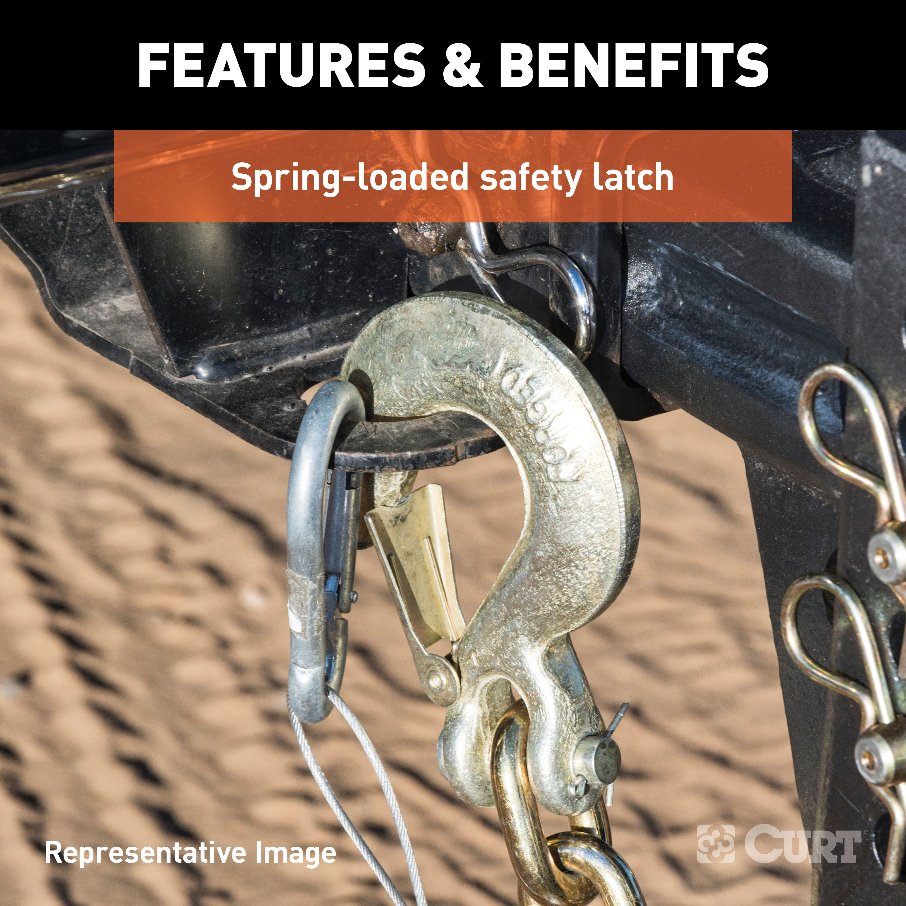 CURT 81560 3/8-Inch Forged Steel Clevis Slip Hook with Safety Latch, 18,000 lbs, 1-In Opening, 3/8" Pin thumbnail 3