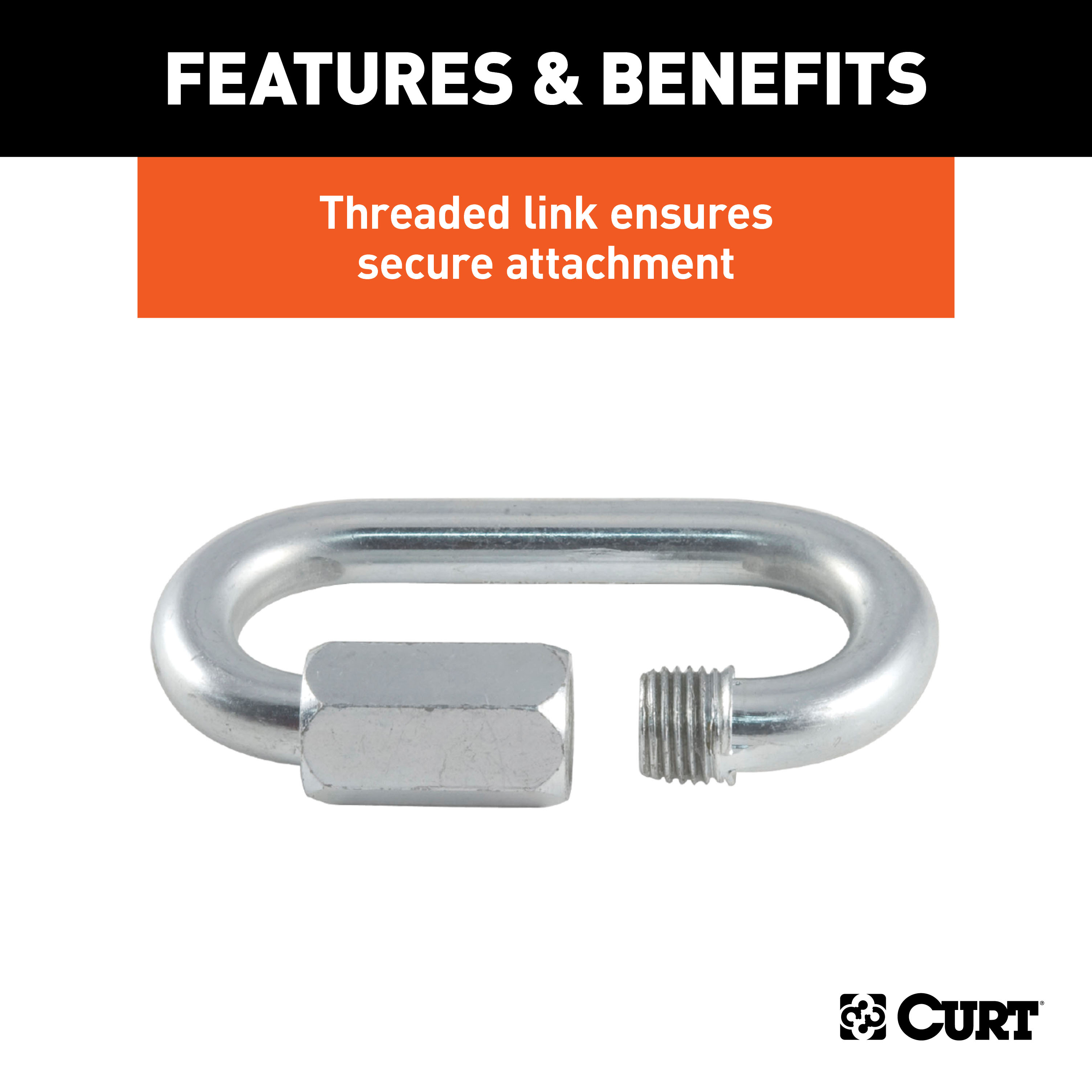 CURT 82610 Threaded Quick Link Trailer Safety Chain Hook Carabiner Clip, 1/4-Inch Diameter, 4,400 lbs Break Strength thumbnail 2
