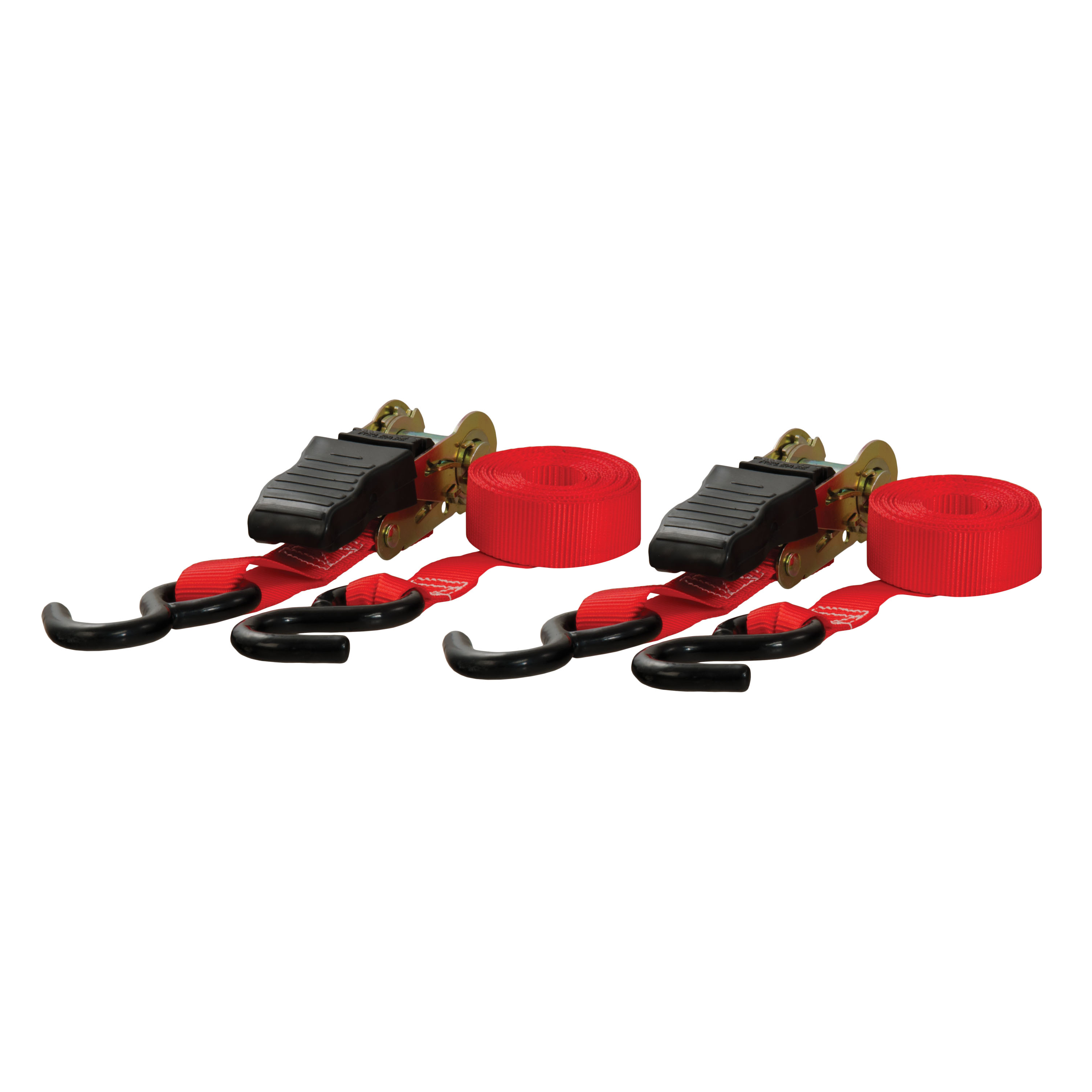 CURT 83001 1-Inch x 10-Foot Red Nylon Ratchet Straps, 1,500 lbs. Break Strength, 2-Pack thumbnail 0