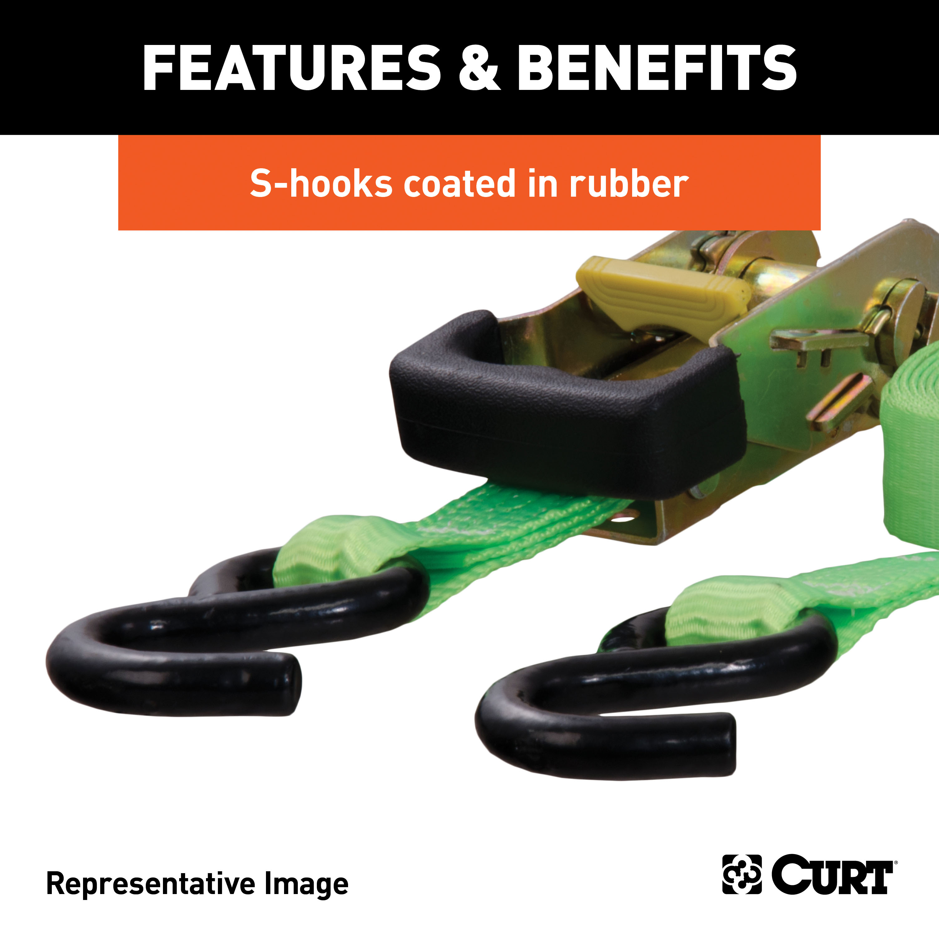 CURT 83001 1-Inch x 10-Foot Red Nylon Ratchet Straps, 1,500 lbs. Break Strength, 2-Pack thumbnail 5