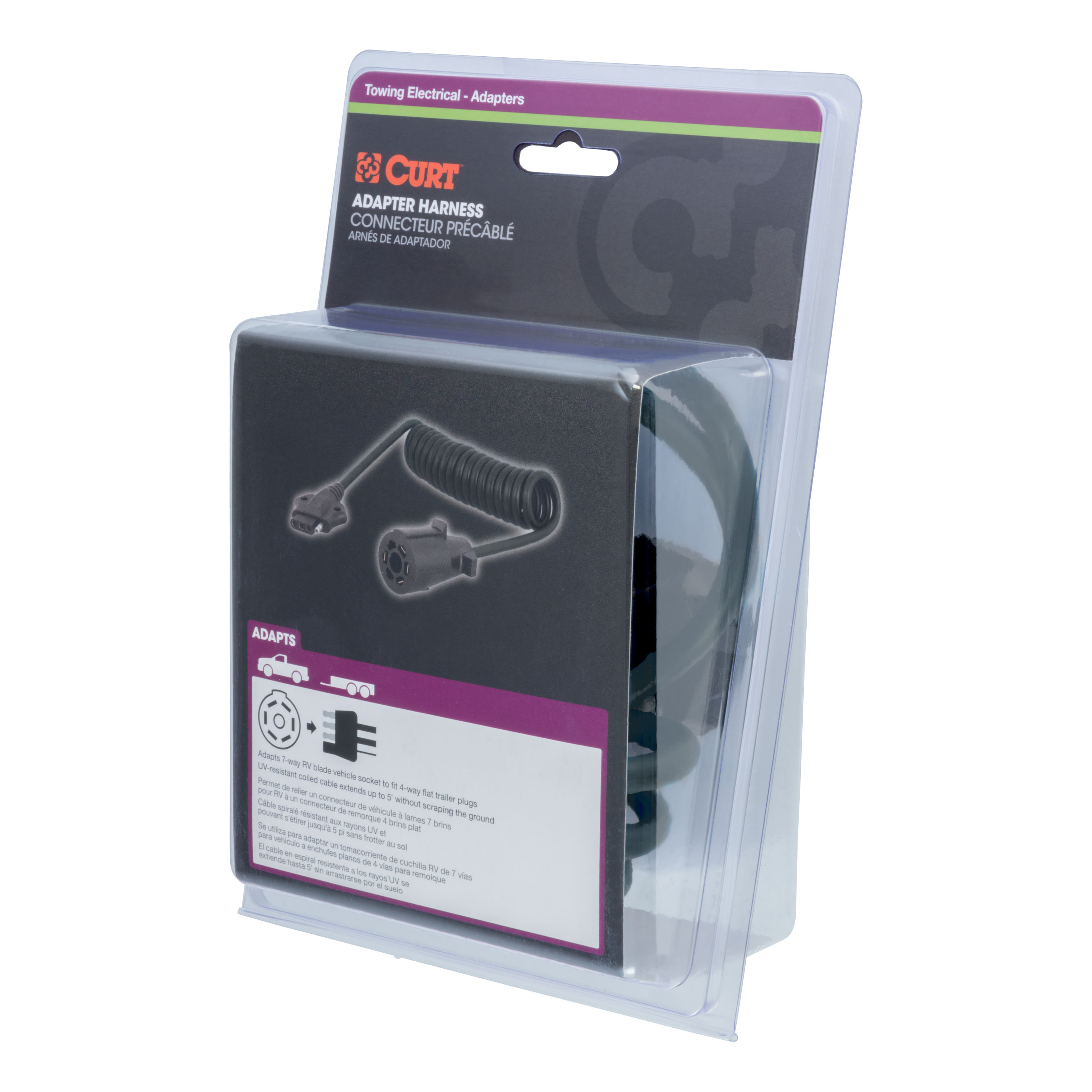 CURT 57282 8-Foot 7-Way RV Blade Vehicle-Side to 5-Way Flat Trailer Wiring Adapter Extension Harness thumbnail 3