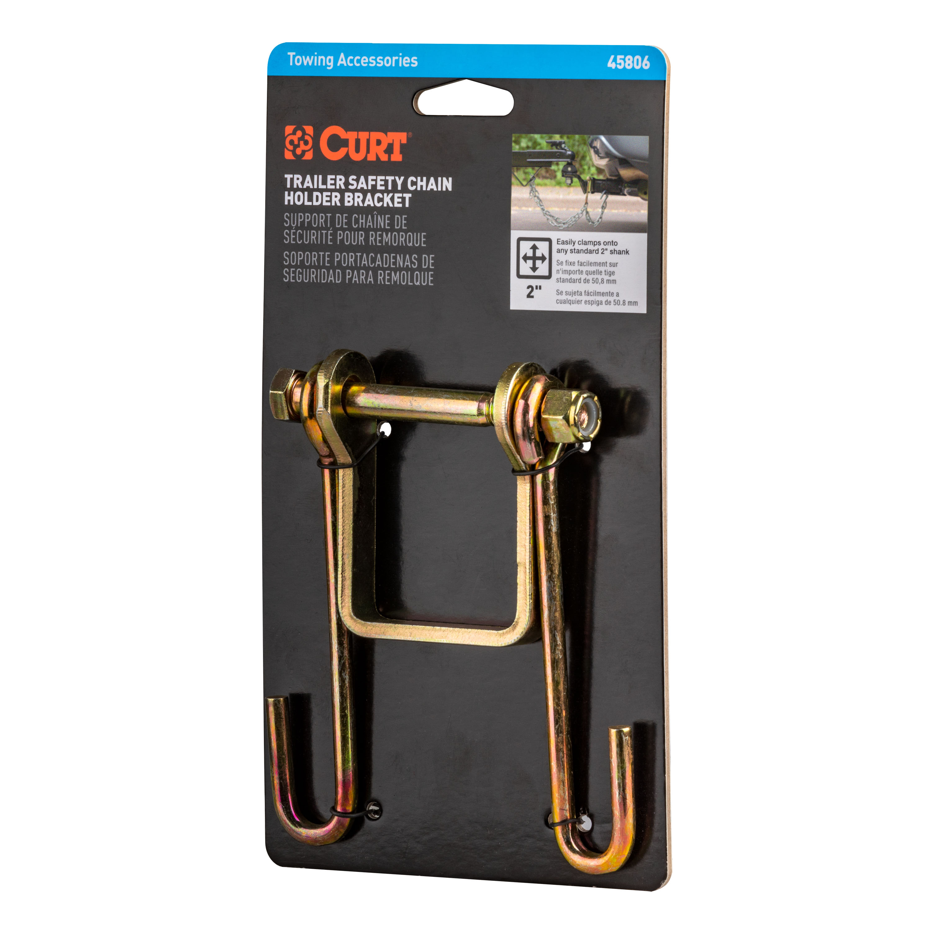 CURT 45806 Trailer Safety Chain Holder Bracket for 2-inch Shank, Bolt-On Steel Hanger Hooks thumbnail 4