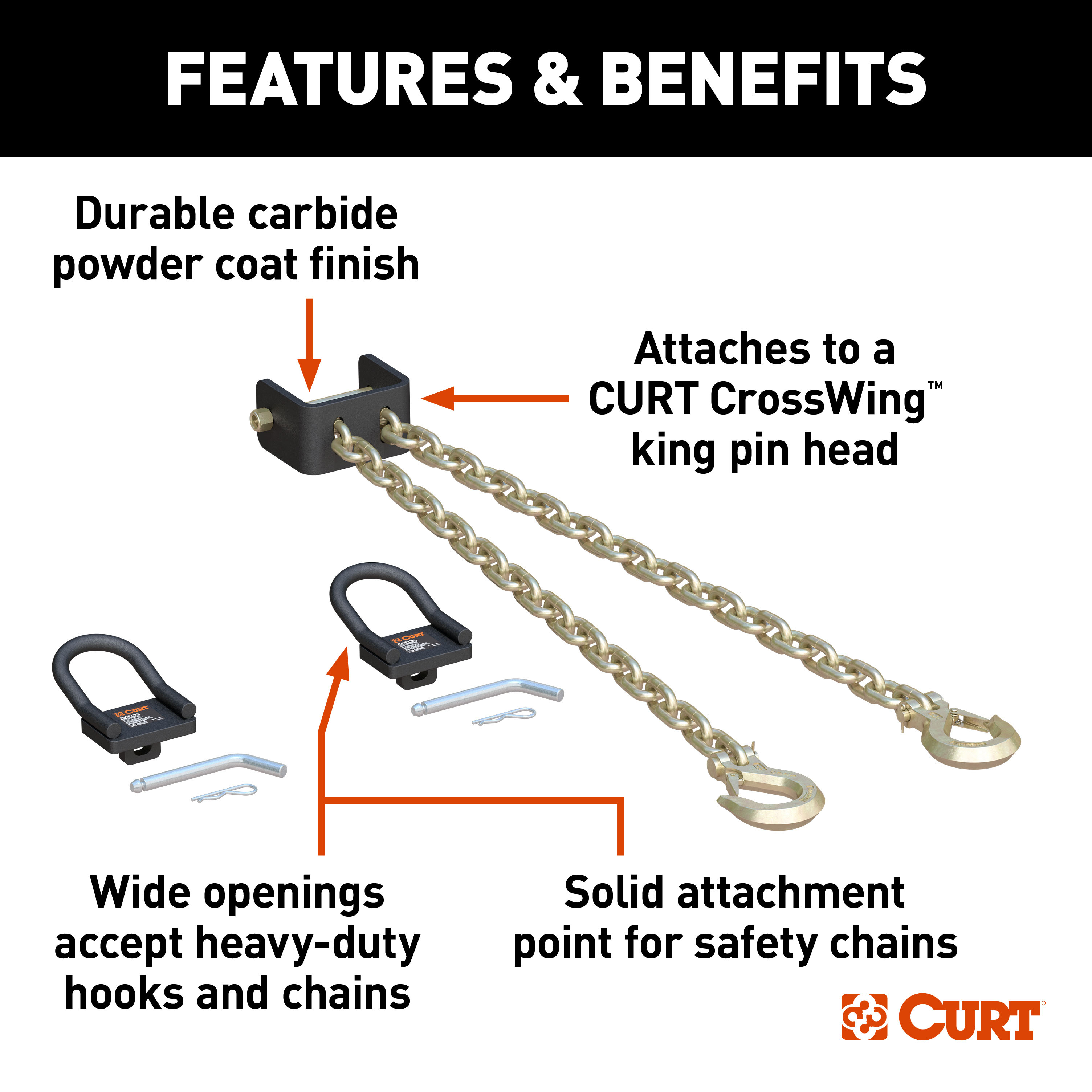 CURT 16612 CrossWing 5th Wheel Safety Chain Assembly with Rail Anchors thumbnail 1