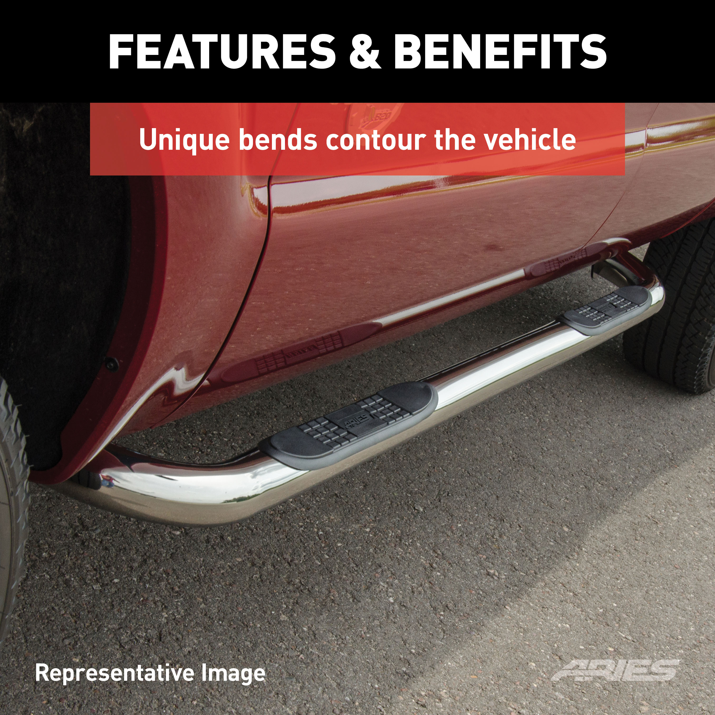 ARIES 203016-2 3-Inch Round Polished Stainless Steel Nerf Bars, No-Drill, Fits Select Ford F-150 thumbnail 4