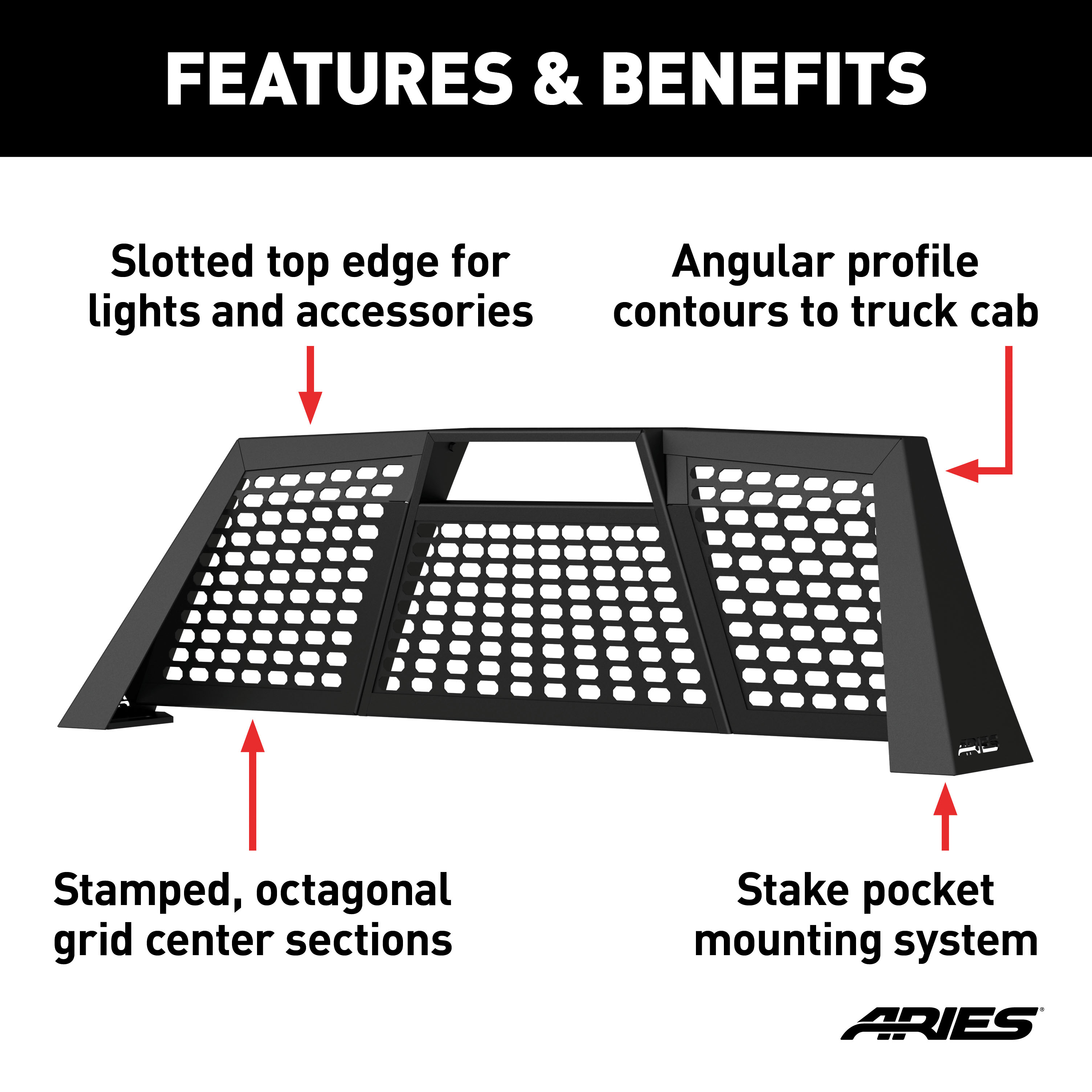 ARIES 1110112 Switchback Black Aluminum Truck Headache Rack Cab Protector, Select Ford F-150, Lightning thumbnail 5