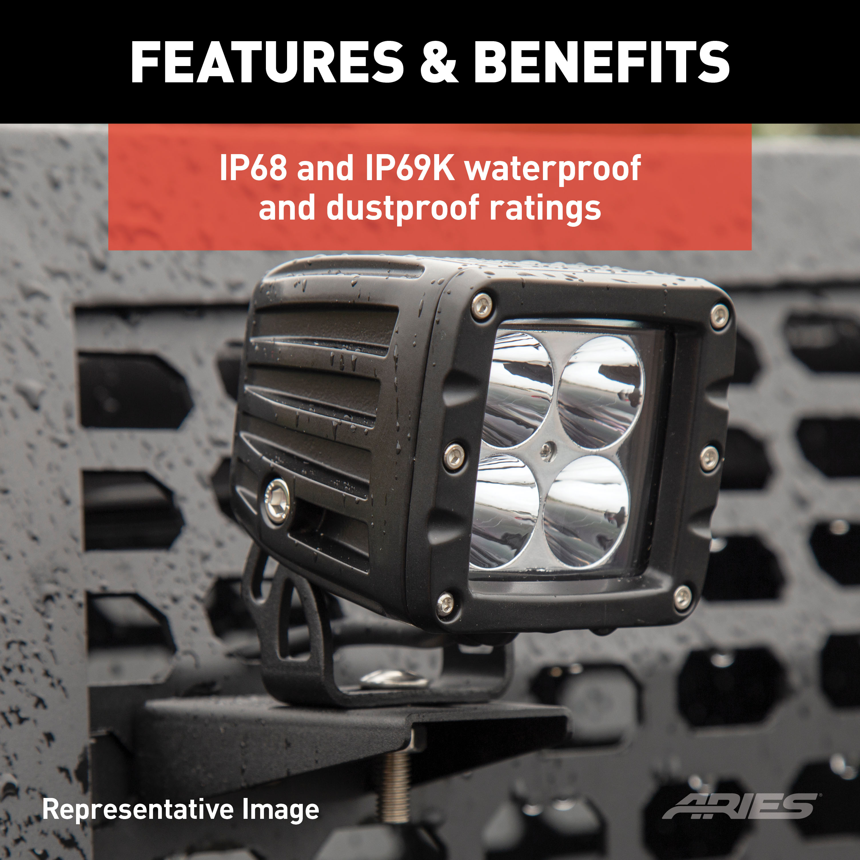 ARIES 1501304 LED Lights for Jeep Wrangler JK, Windshield Brackets, 2-Inch, 2,200-Lumen Spot Beams thumbnail 5