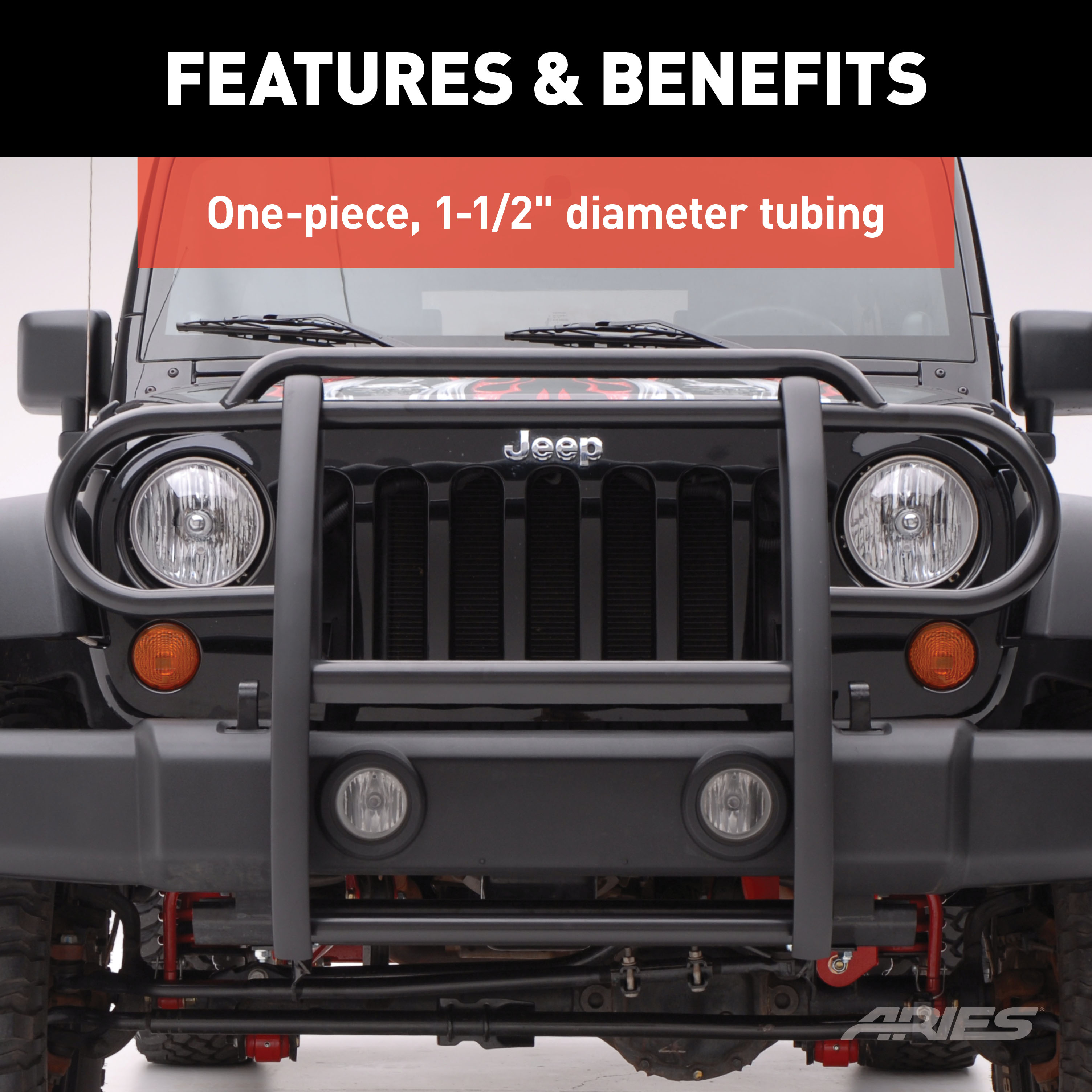 ARIES 1050 1-1/2-Inch Black Steel Grille Guard, No-Drill, Select Jeep Wrangler JK thumbnail 4
