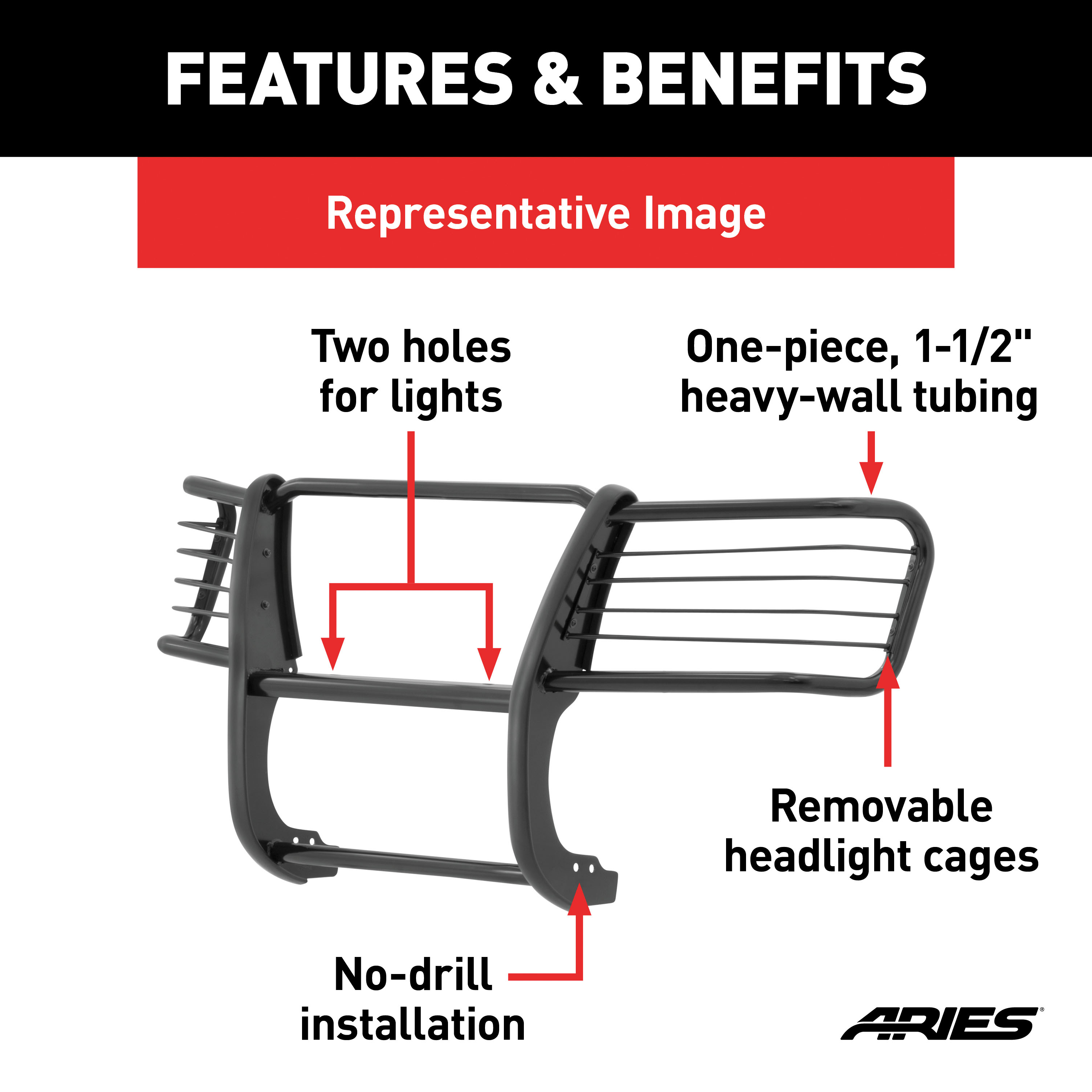 ARIES 1045 1-1/2-Inch Black Steel Grille Guard, No-Drill, Select Jeep Liberty thumbnail 4