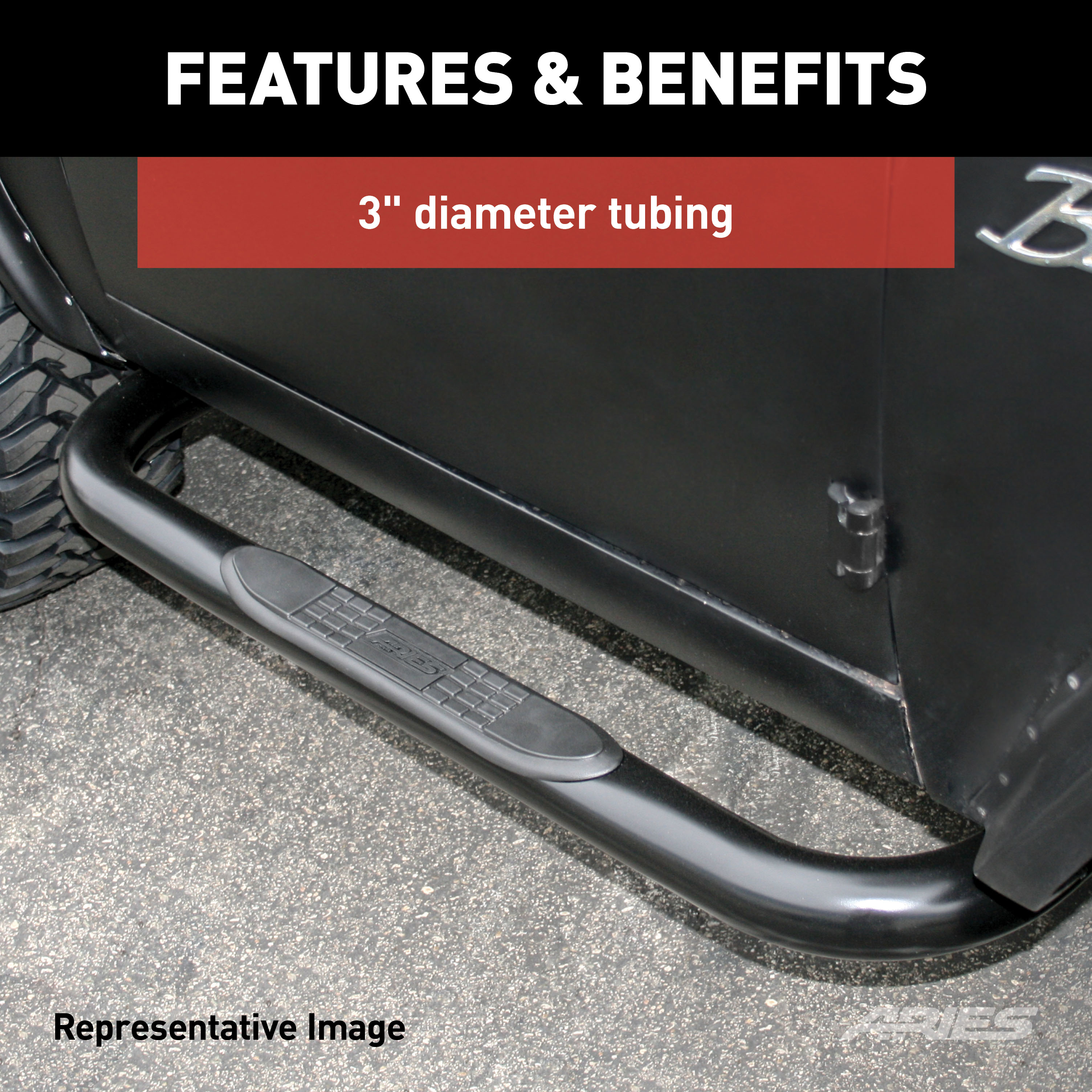 ARIES 203045 3-Inch Round Black Steel Nerf Bars, No-Drill, Fits Select Ford F-150, F-250, F-350 Super Duty thumbnail 3