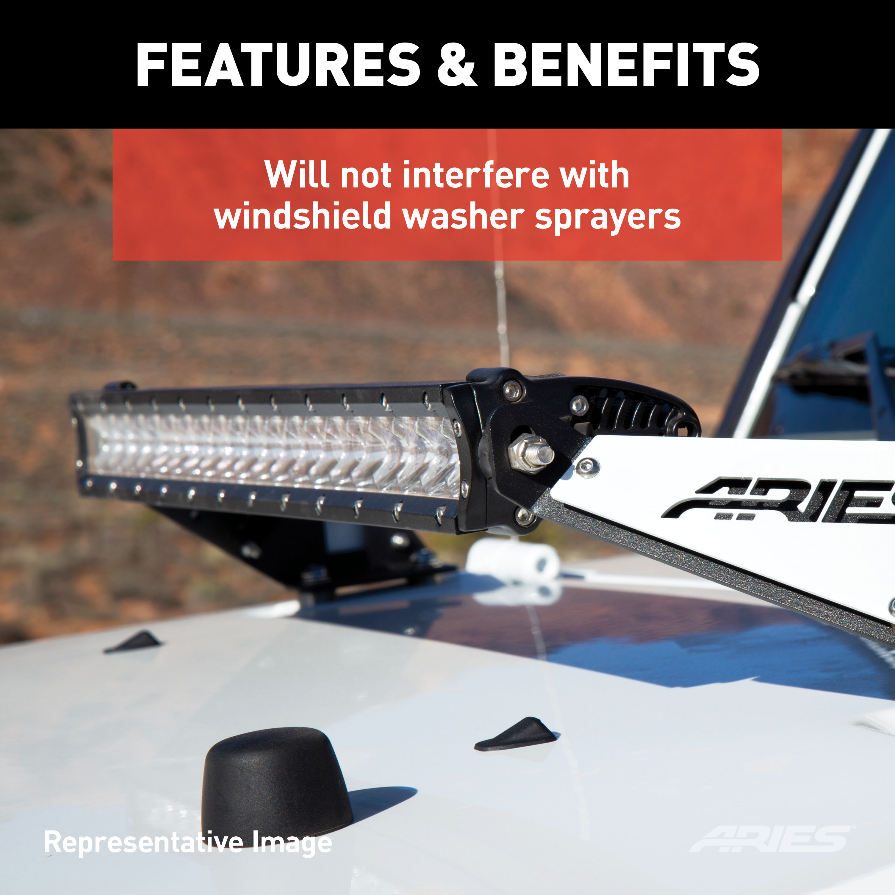 ARIES 15912 Jeep Wrangler JK Hood Light Brackets, LEDs Sold Separately thumbnail 3