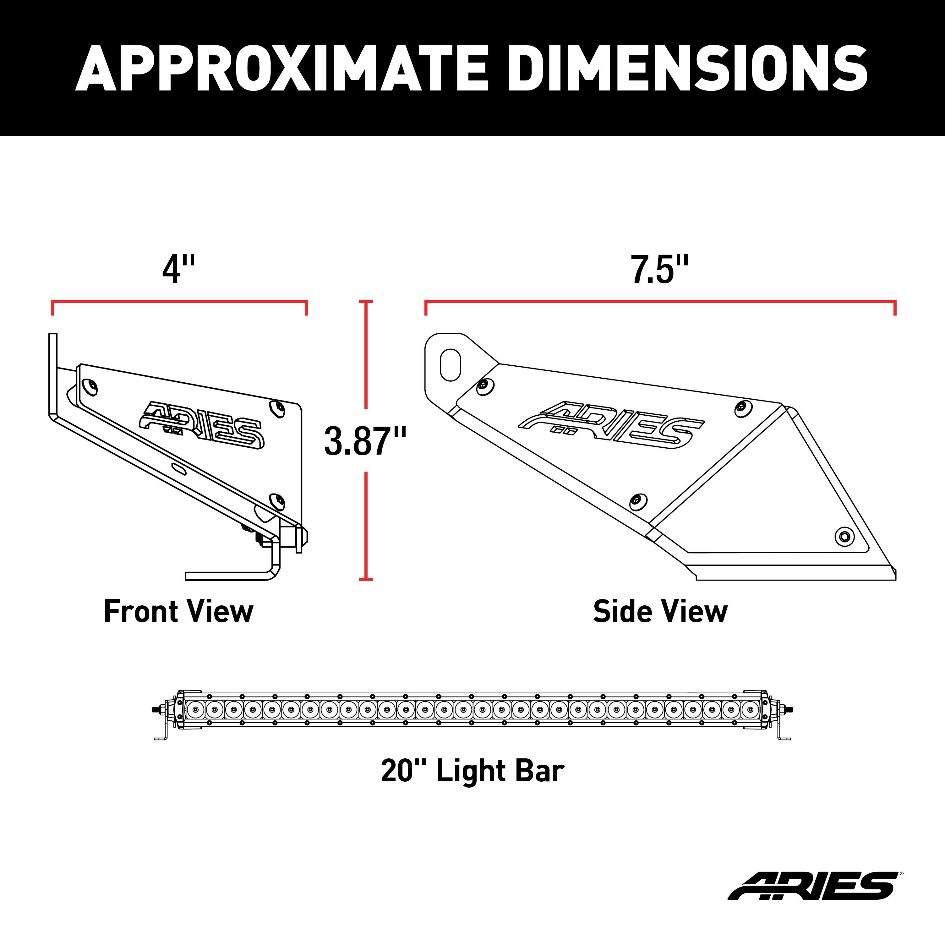 ARIES 1501300 20-Inch LED Light Bar for Jeep Wrangler JK, Hood Mount Brackets, 9,800-Lumen Combo Beam thumbnail 1