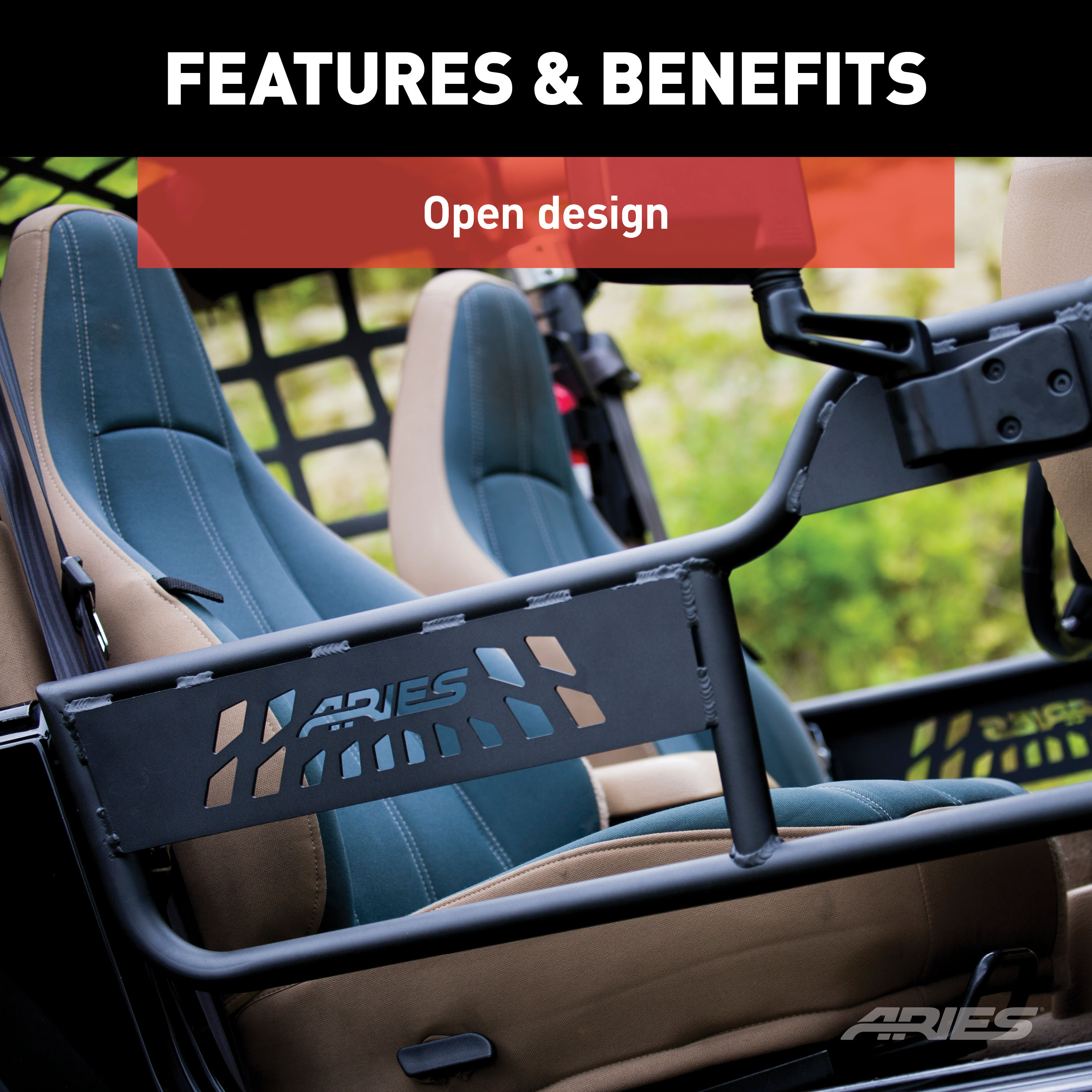 ARIES 1500100 Black Aluminum Jeep Wrangler TJ Tube Half Doors thumbnail 3