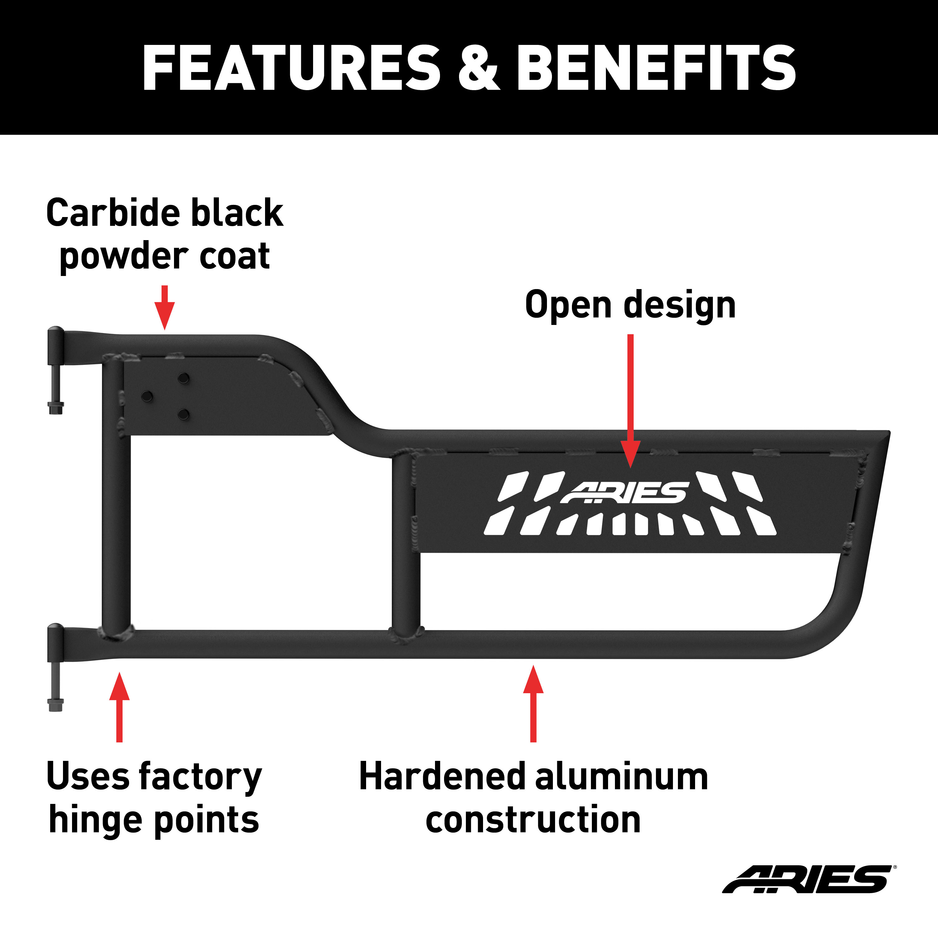ARIES 1500100 Black Aluminum Jeep Wrangler TJ Tube Half Doors thumbnail 1