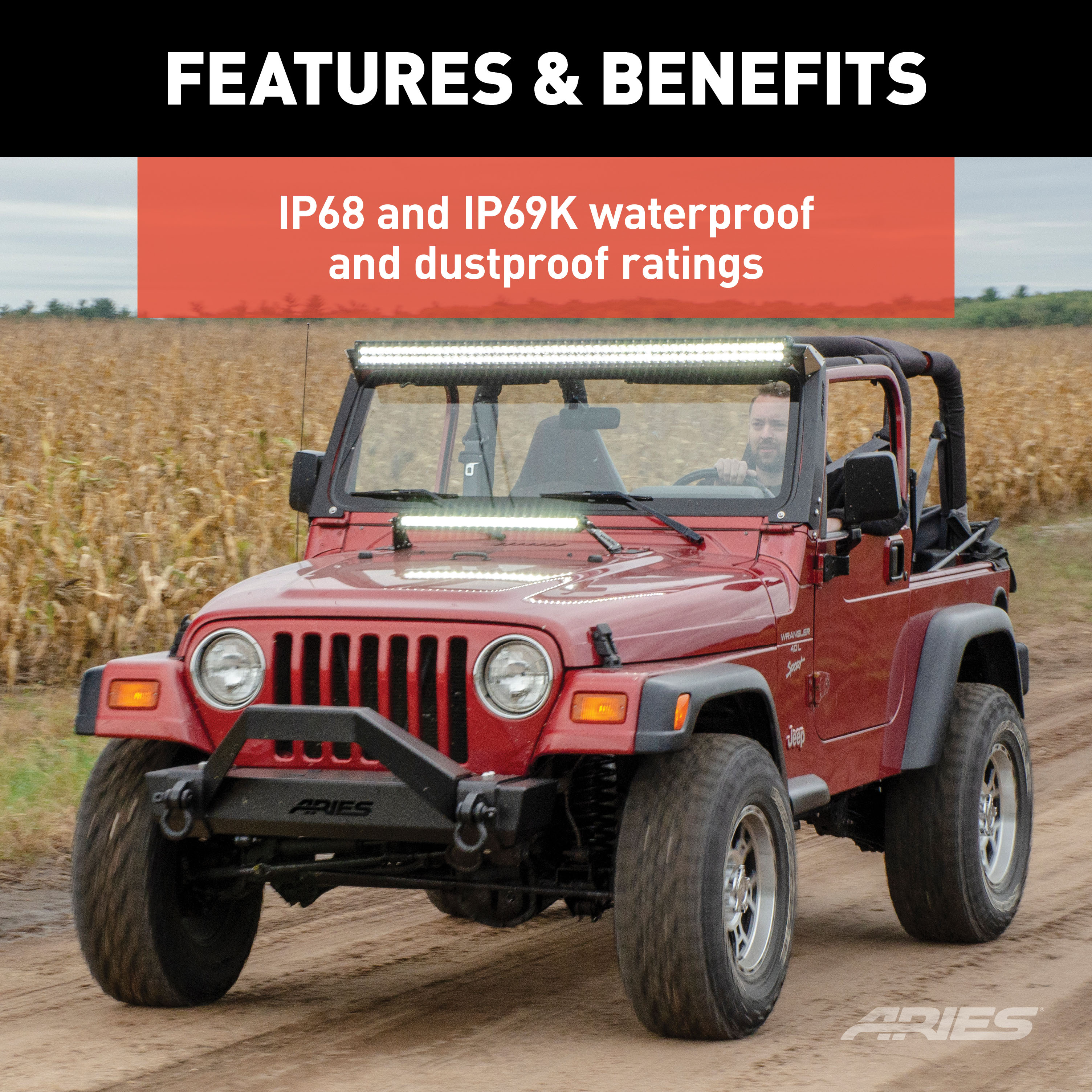 ARIES 1501303 50-Inch LED Light Bar for Jeep Wrangler TJ, Roof Mount Brackets, 24,000-Lumen Combo Beam thumbnail 5