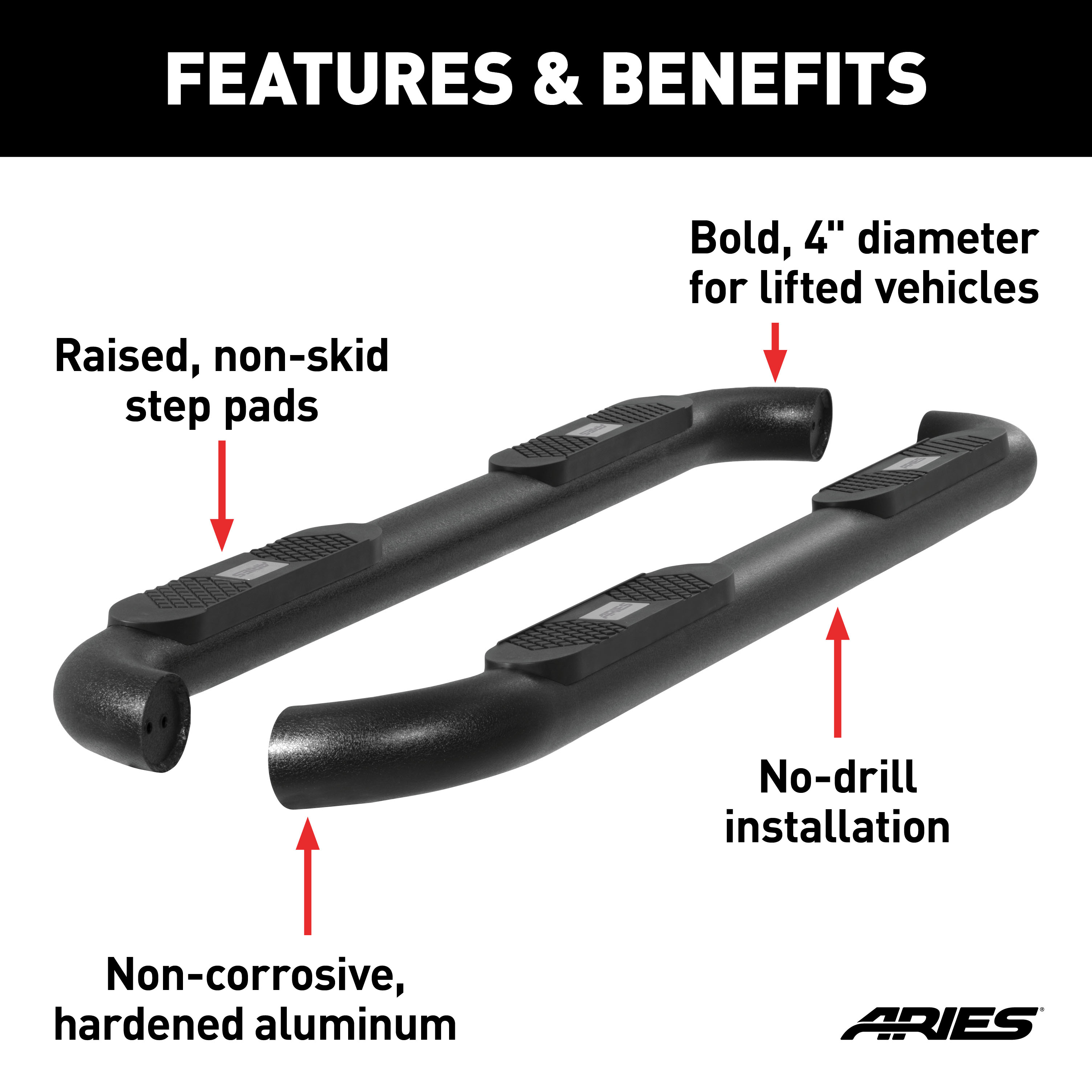 ARIES AL235045 Big Step 4-Inch Round Black Aluminum Nerf Bars, Select Ram 1500 thumbnail 3