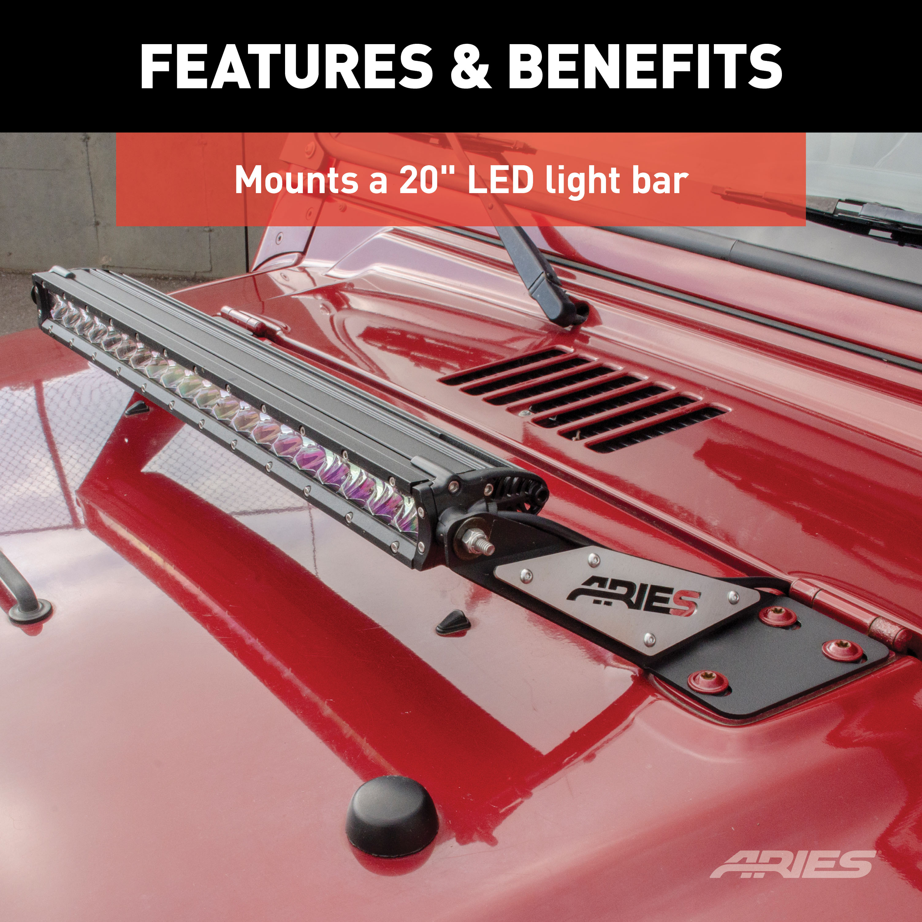 ARIES 15913 Jeep Wrangler TJ Hood Light Brackets, LEDs Sold Separately thumbnail 2