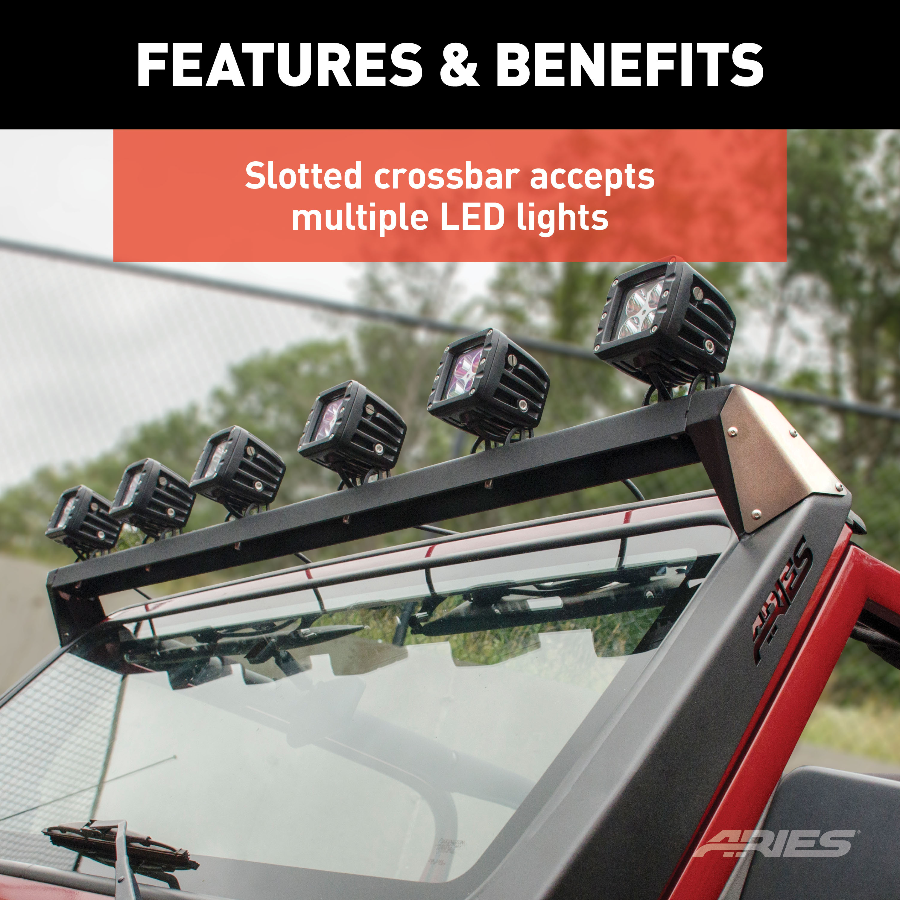 ARIES 15916 Jeep Wrangler TJ Roof Light Brackets and Crossbar, LEDs Sold Separately thumbnail 2