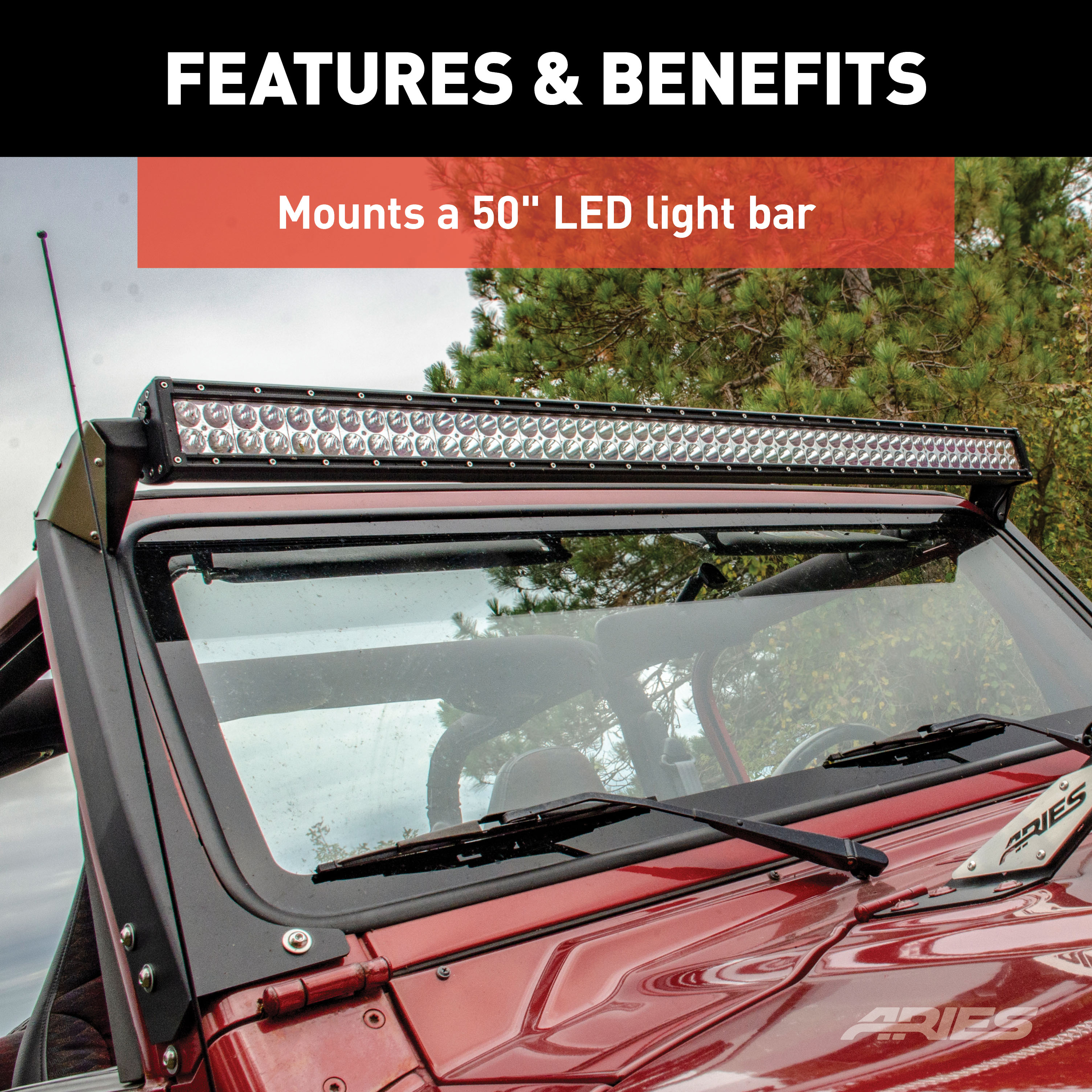 ARIES 15915 Jeep Wrangler TJ Roof Light Brackets, LEDs Sold Separately thumbnail 2