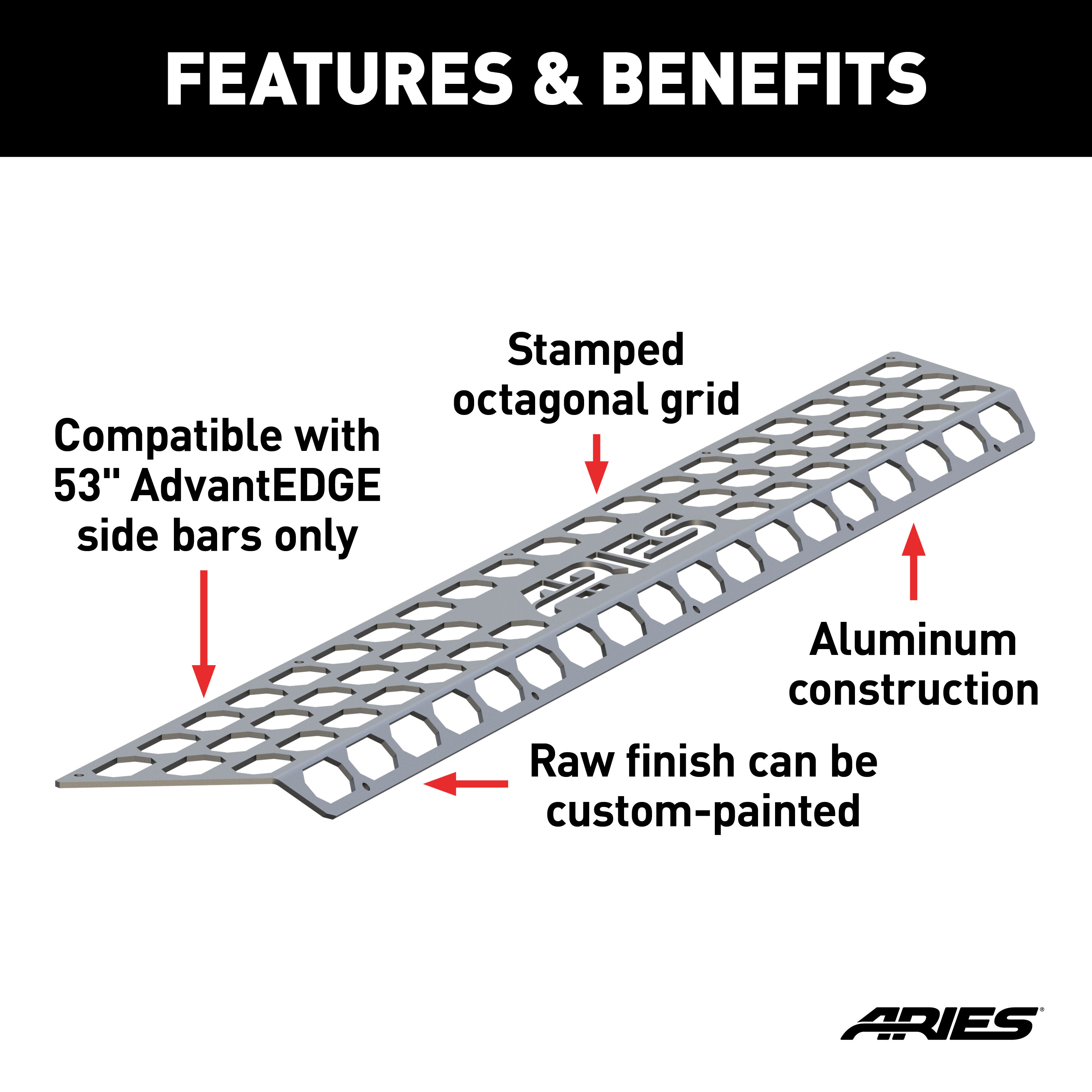 ARIES 2055153 Paintable 53-Inch Raw Aluminum AdvantEDGE Running Board Step Pad thumbnail 1