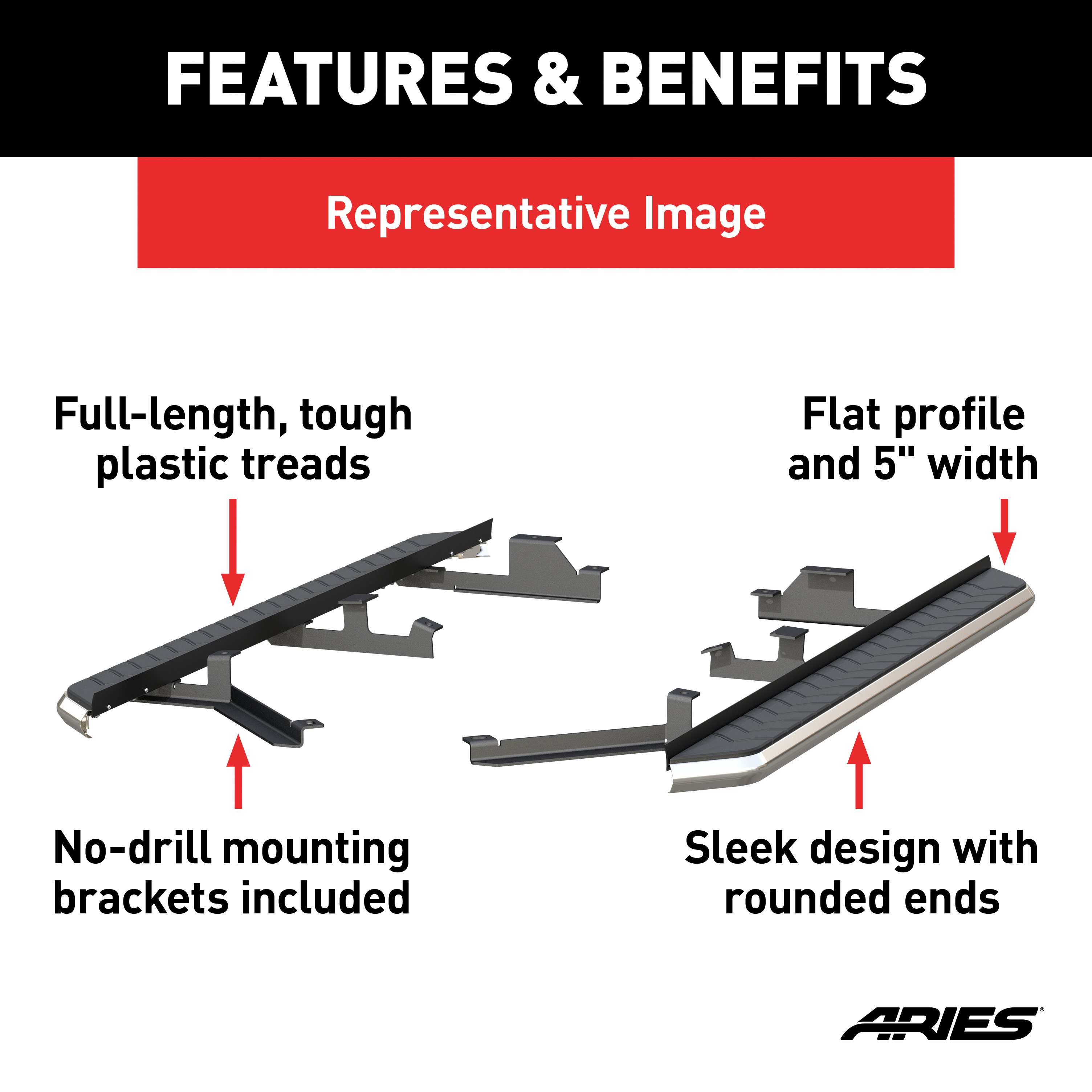 ARIES 2051031 AeroTread 5 x 73-Inch Polished Stainless SUV Running Boards, Select Dodge Durango thumbnail 3