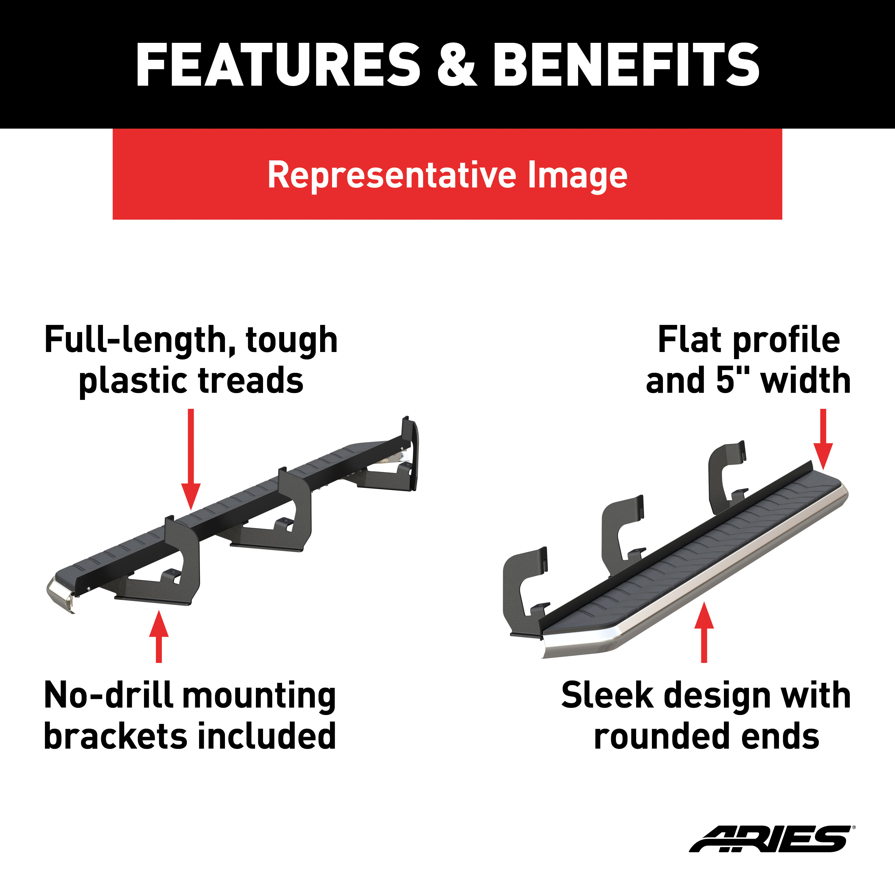 ARIES 2051020 AeroTread 5 x 76-Inch Polished Stainless SUV Running Boards, Select Chevrolet Traverse, GMC Acadia thumbnail 3