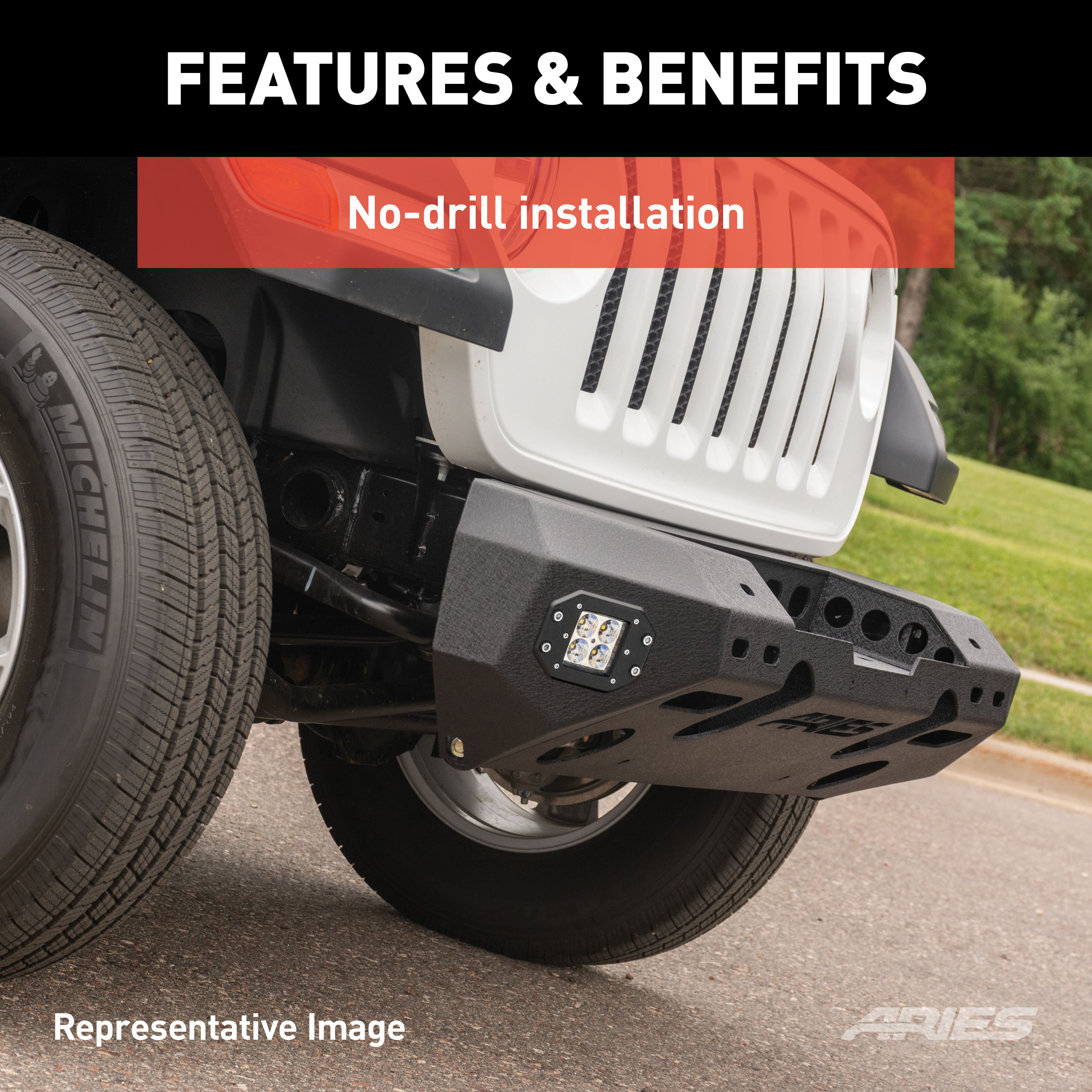 ARIES 2082044 TrailChaser Black Aluminum Front Bumper with LED Lights and Winch Mount, Select Jeep Wrangler JK thumbnail 6