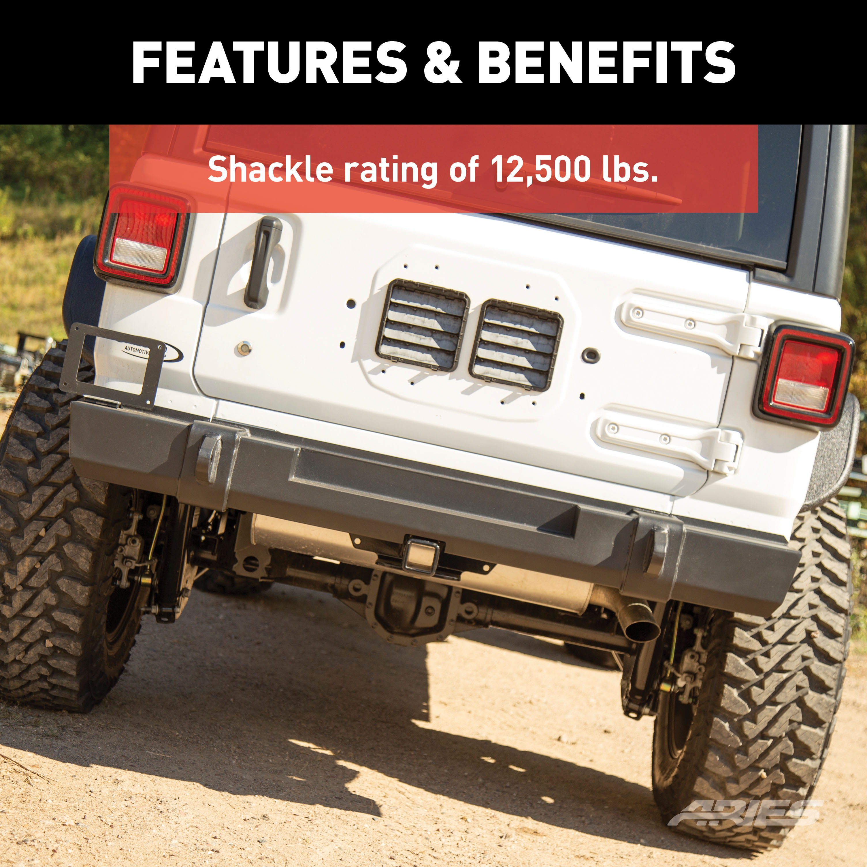 ARIES 2157002 TrailCrusher Black Steel Jeep Wrangler JL Rear Bumper, 12,500 lbs Shackle Rating thumbnail 2