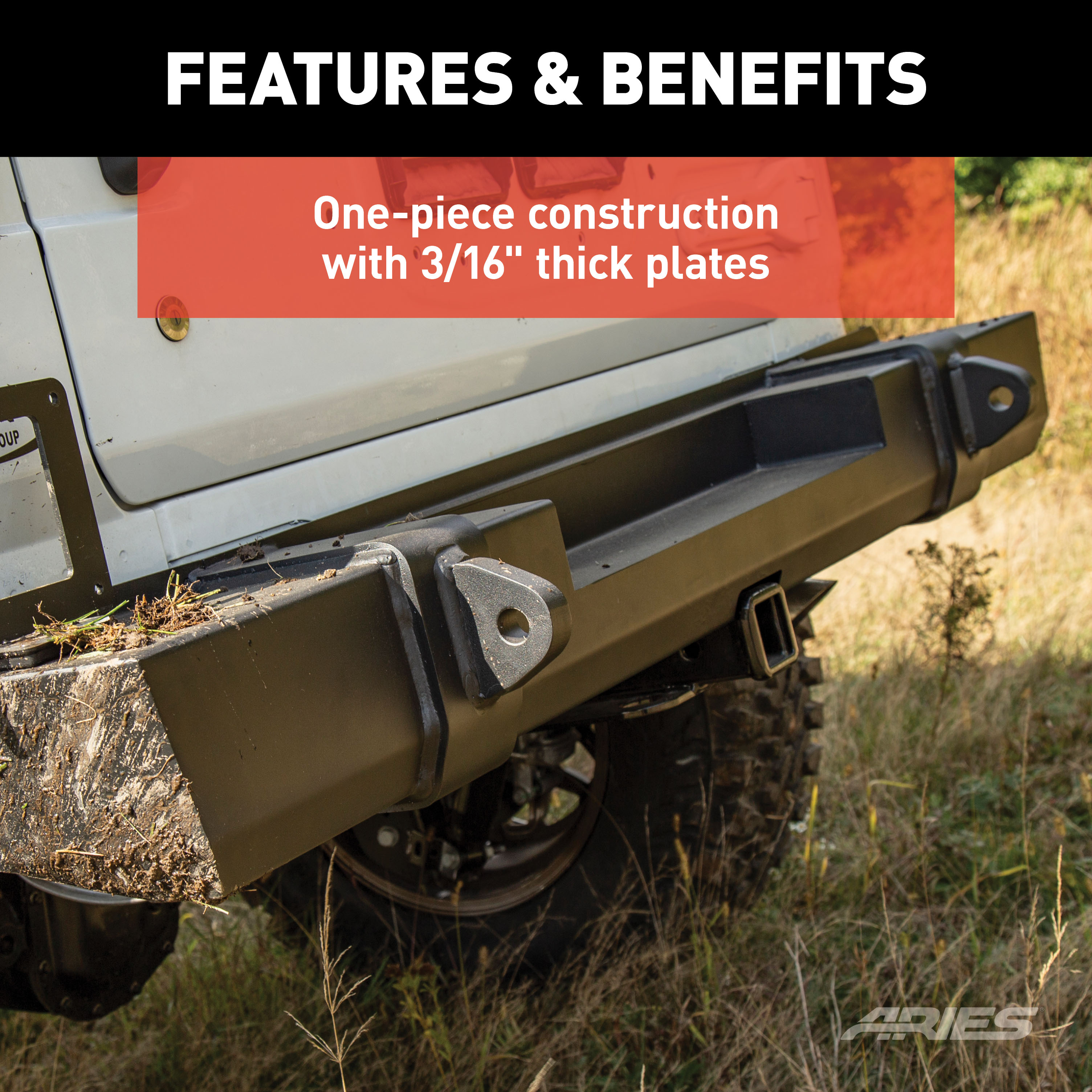 ARIES 2157002 TrailCrusher Black Steel Jeep Wrangler JL Rear Bumper, 12,500 lbs Shackle Rating thumbnail 3