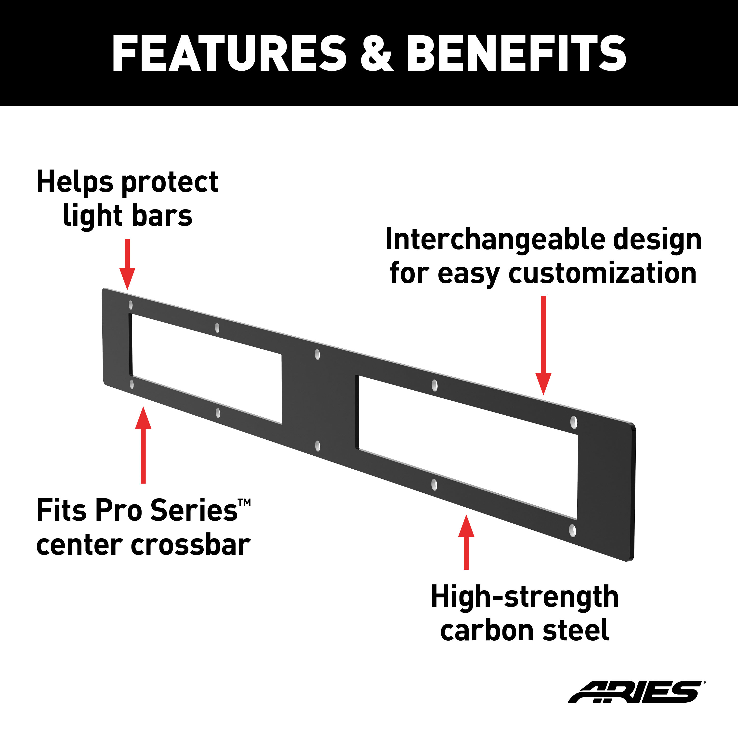 ARIES PC10OB Pro Series 30-Inch Black Steel Grille Guard Light Bar Cover Plate thumbnail 1