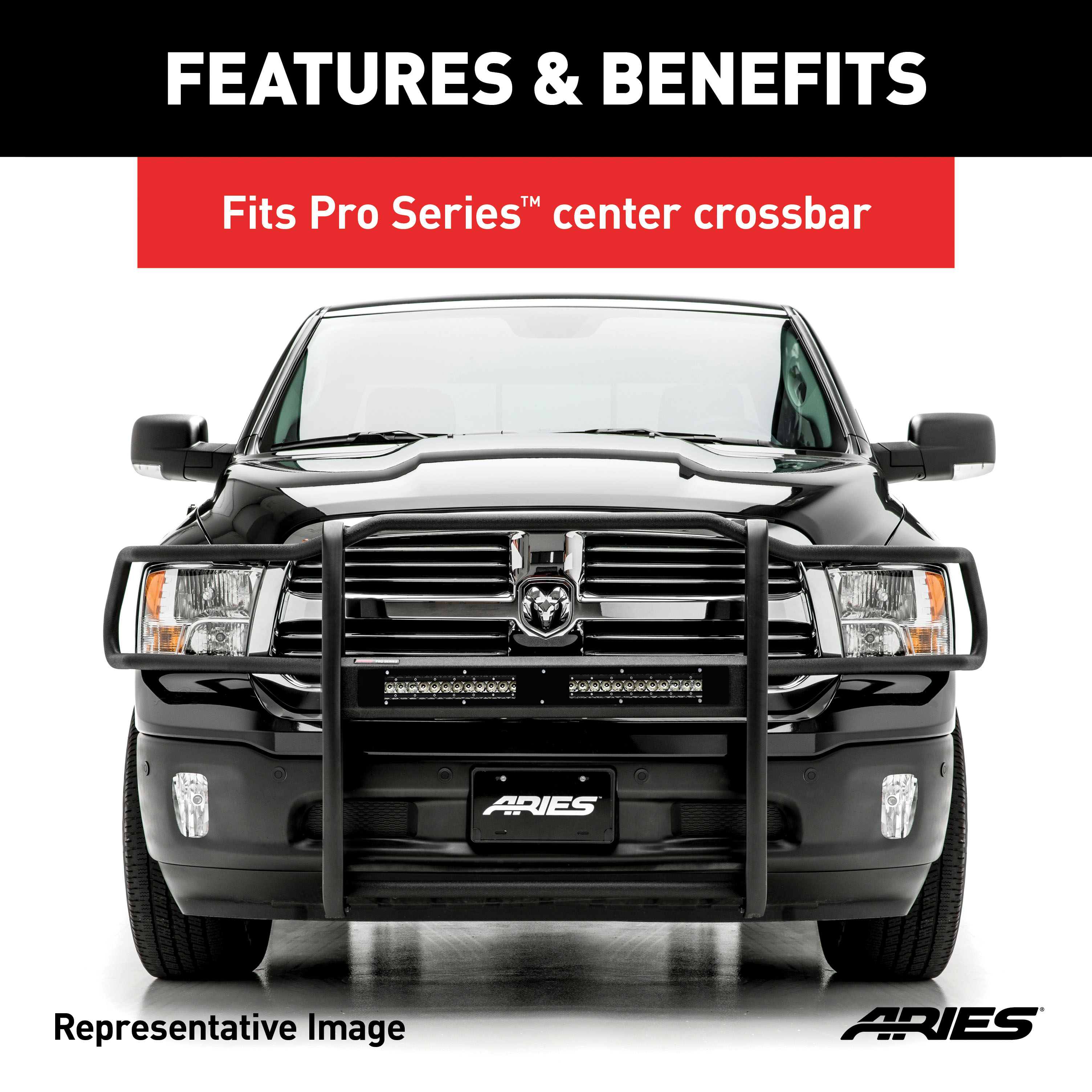 ARIES PC10OB Pro Series 30-Inch Black Steel Grille Guard Light Bar Cover Plate thumbnail 3