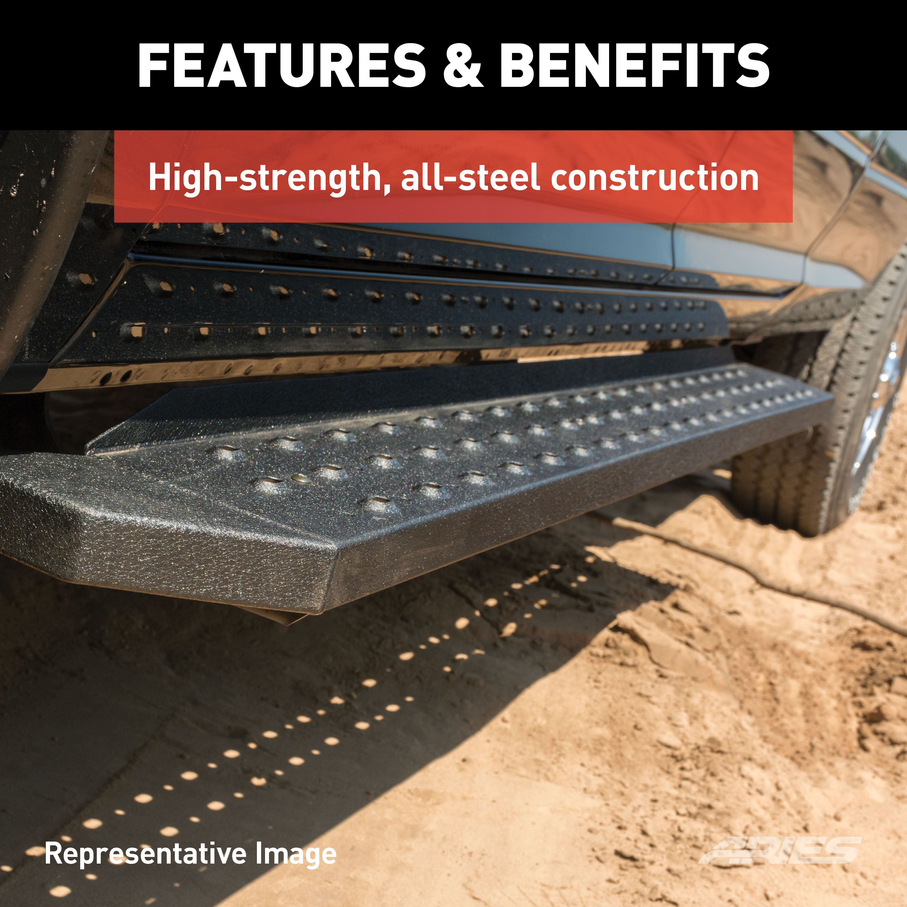 ARIES 2055523 RidgeStep Black Steel 6-1/2 x 75-Inch Truck Running Boards, Select Ford F-250, F-350 Super Duty thumbnail 4