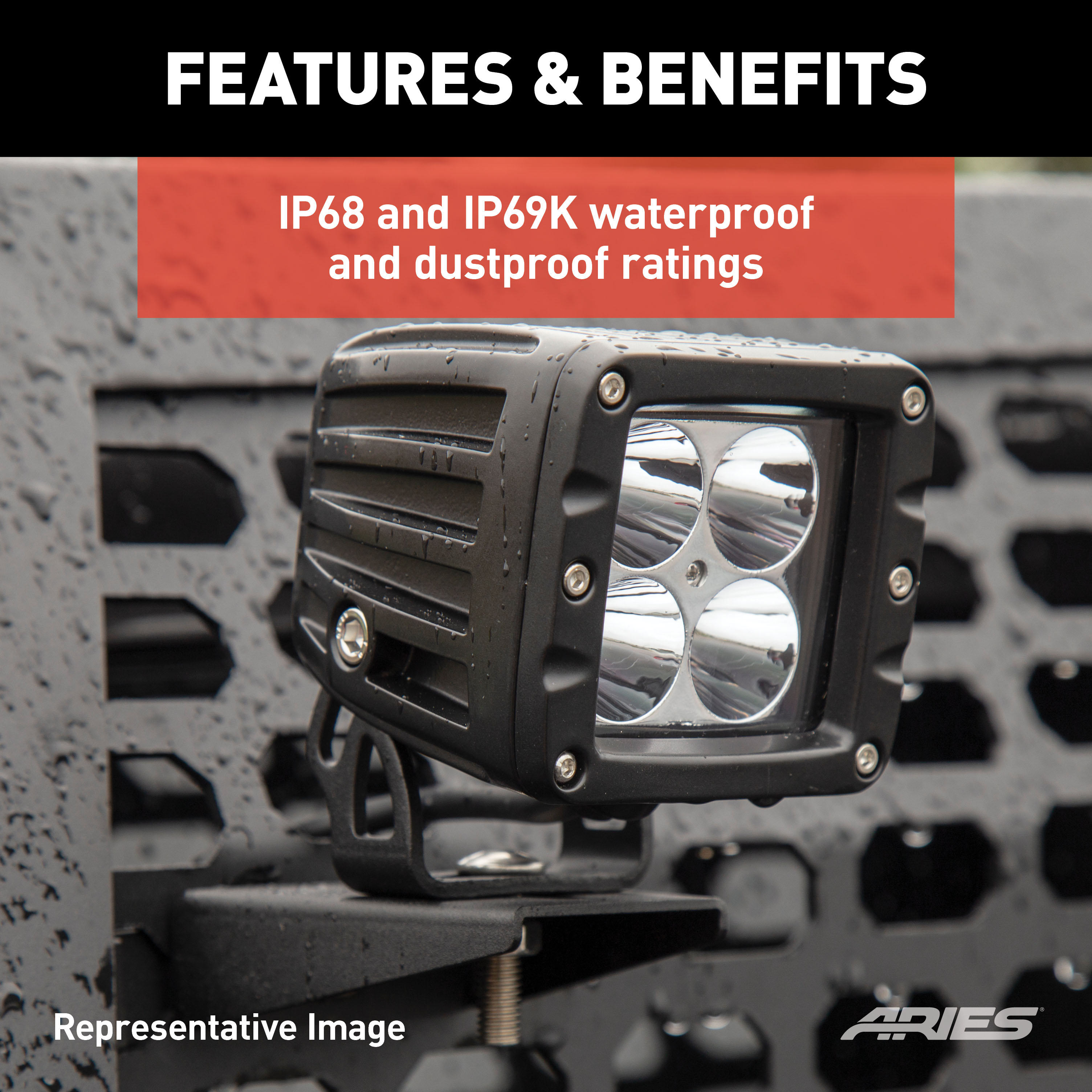 ARIES 1501305 LED Lights for Jeep Wrangler JL, Gladiator, Windshield Brackets, 2-Inch, 2,200-Lumen Spot Beams thumbnail 5